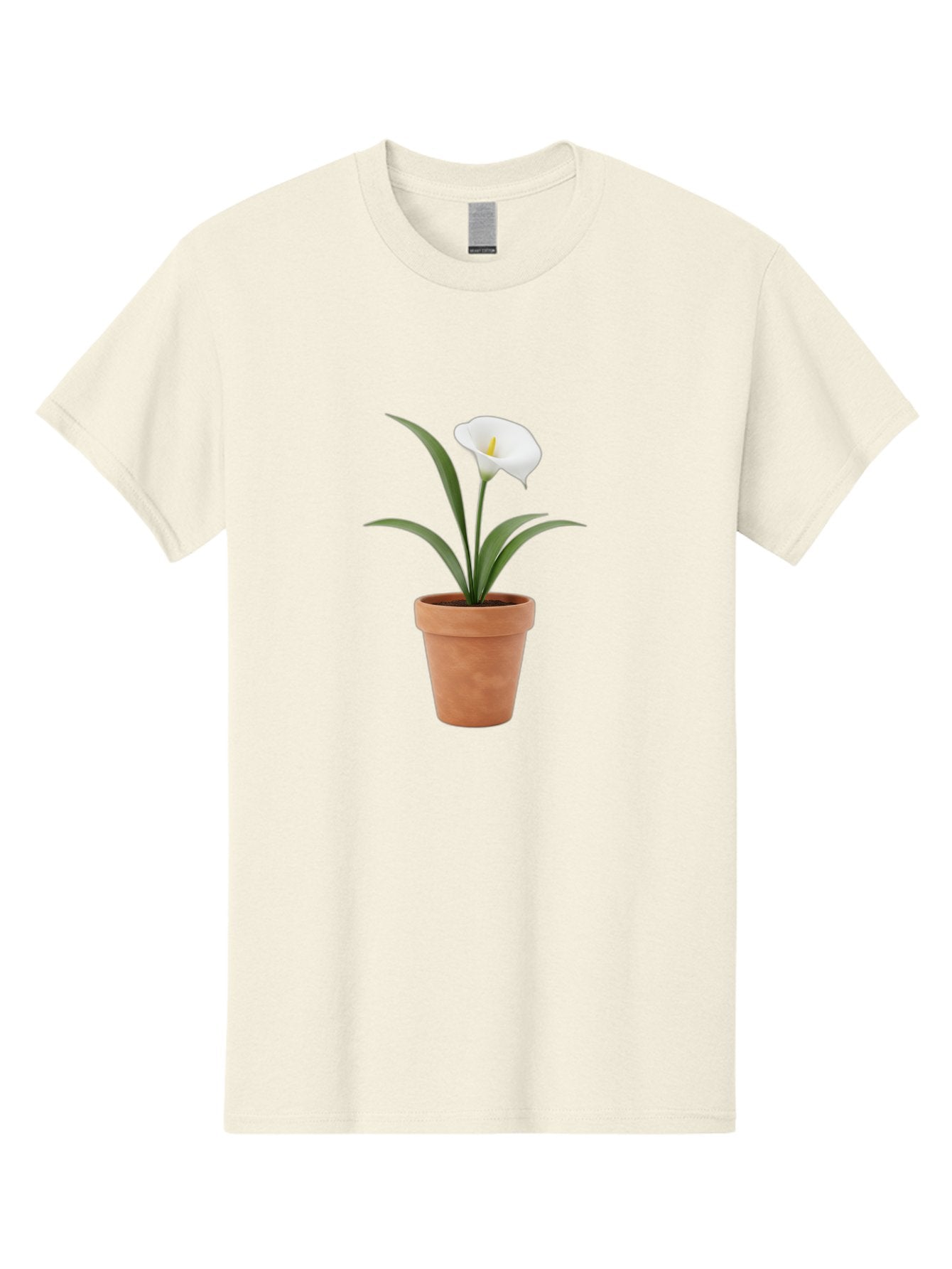White-Calla-Lily Men'S Graphic Tee, 100% Cotton, Comfortable Casual Summer Wear, Machine Washable, Calla Lily, White Flower, Potted Plant, Terracotta Pot, Elegant Bloom, Floral Beauty, Simple Decor, Home Decor, Yellow Stamen, Green Leaves, Bab584 9