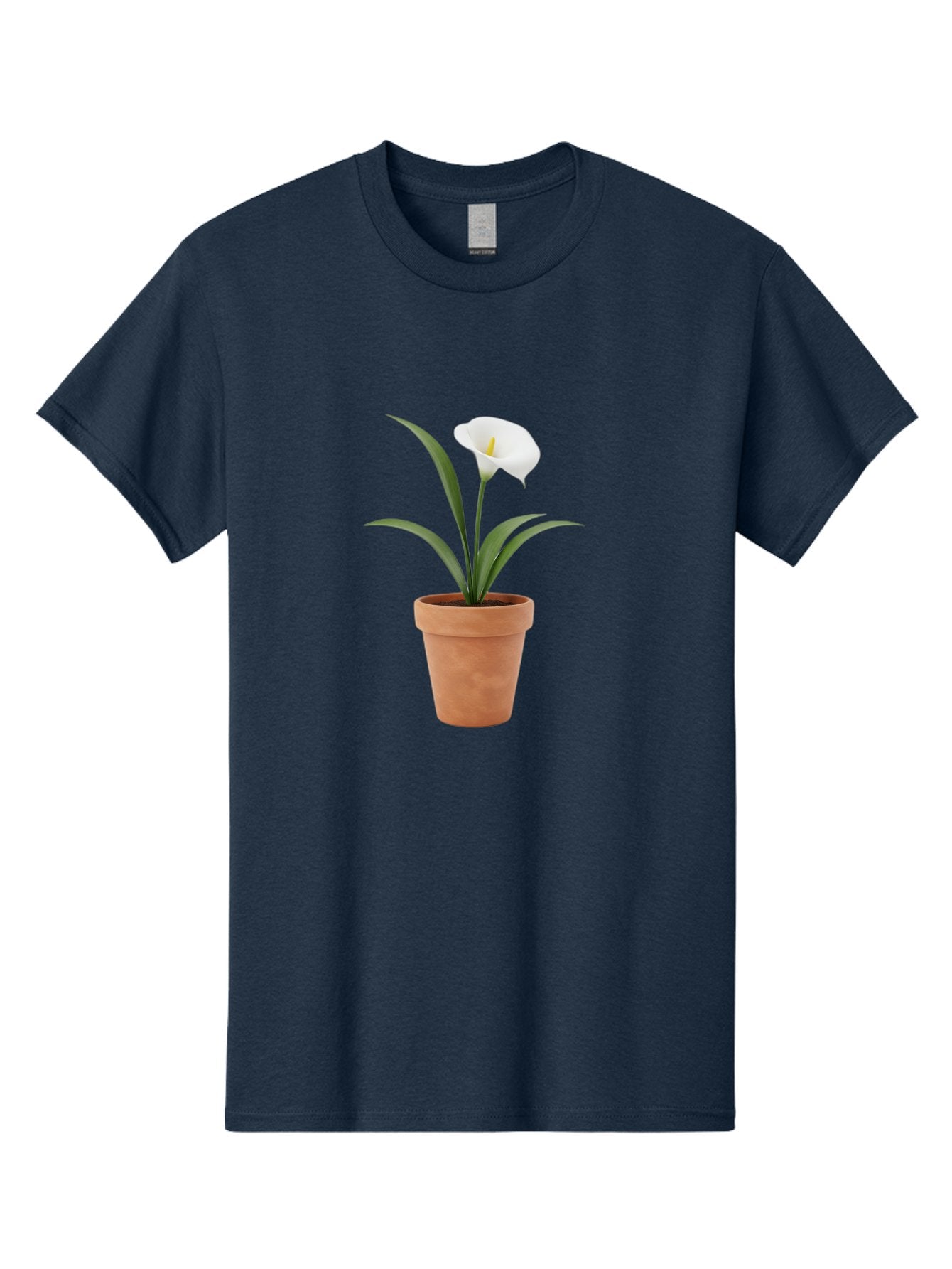 White-Calla-Lily Men'S Graphic Tee, 100% Cotton, Comfortable Casual Summer Wear, Machine Washable, Calla Lily, White Flower, Potted Plant, Terracotta Pot, Elegant Bloom, Floral Beauty, Simple Decor, Home Decor, Yellow Stamen, Green Leaves, Bab584 13