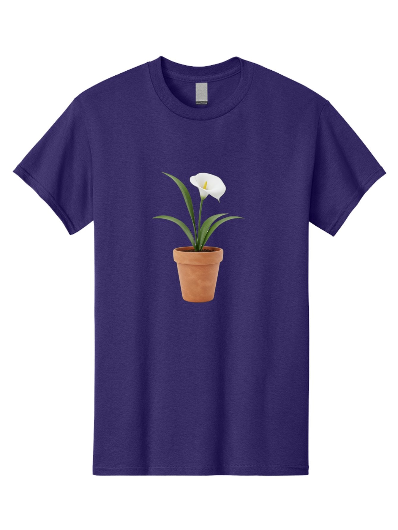 White-Calla-Lily Men'S Graphic Tee, 100% Cotton, Comfortable Casual Summer Wear, Machine Washable, Calla Lily, White Flower, Potted Plant, Terracotta Pot, Elegant Bloom, Floral Beauty, Simple Decor, Home Decor, Yellow Stamen, Green Leaves, Bab584 10