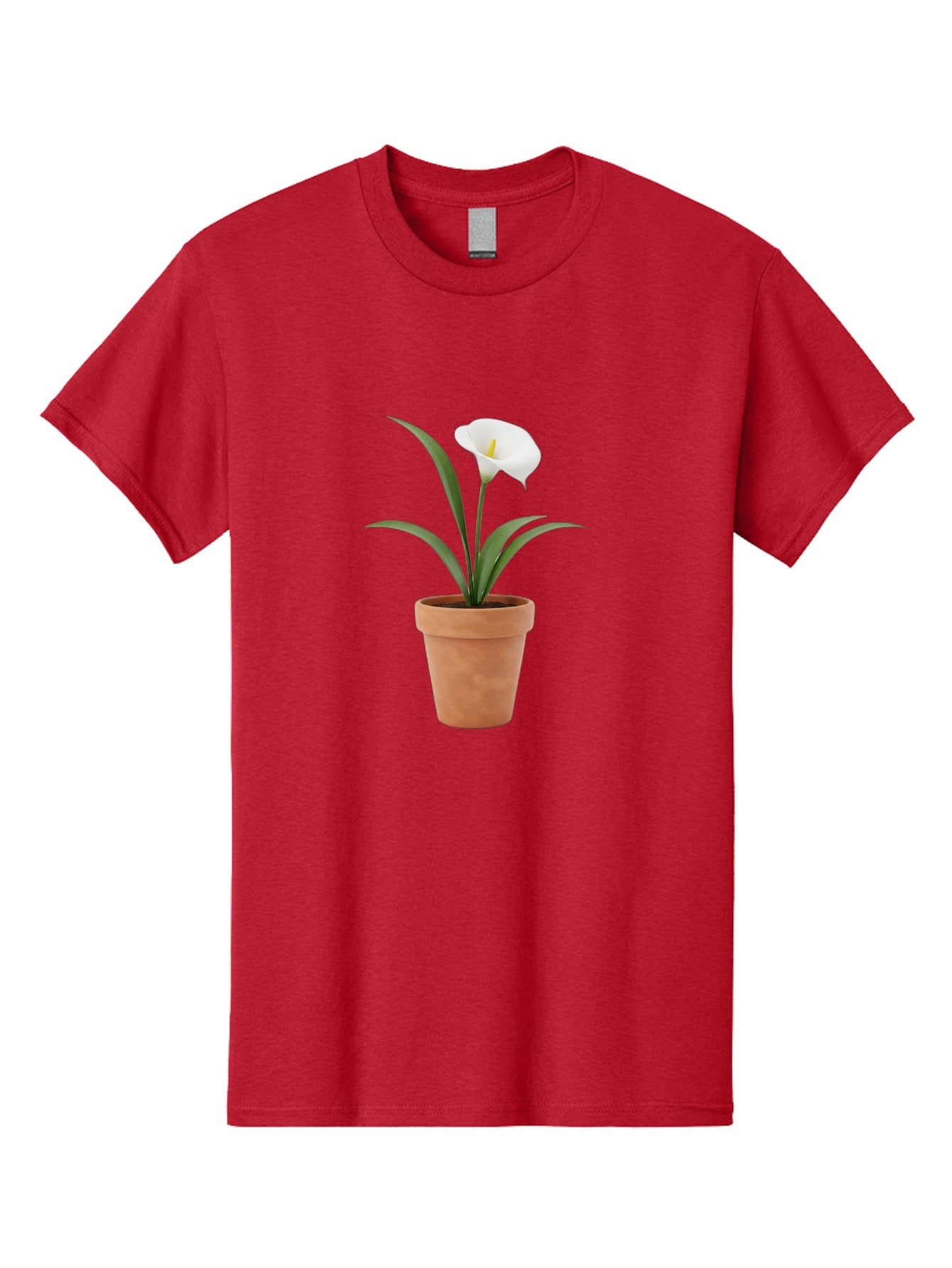 White-Calla-Lily Men'S Graphic Tee, 100% Cotton, Comfortable Casual Summer Wear, Machine Washable, Calla Lily, White Flower, Potted Plant, Terracotta Pot, Elegant Bloom, Floral Beauty, Simple Decor, Home Decor, Yellow Stamen, Green Leaves, Bab584 5