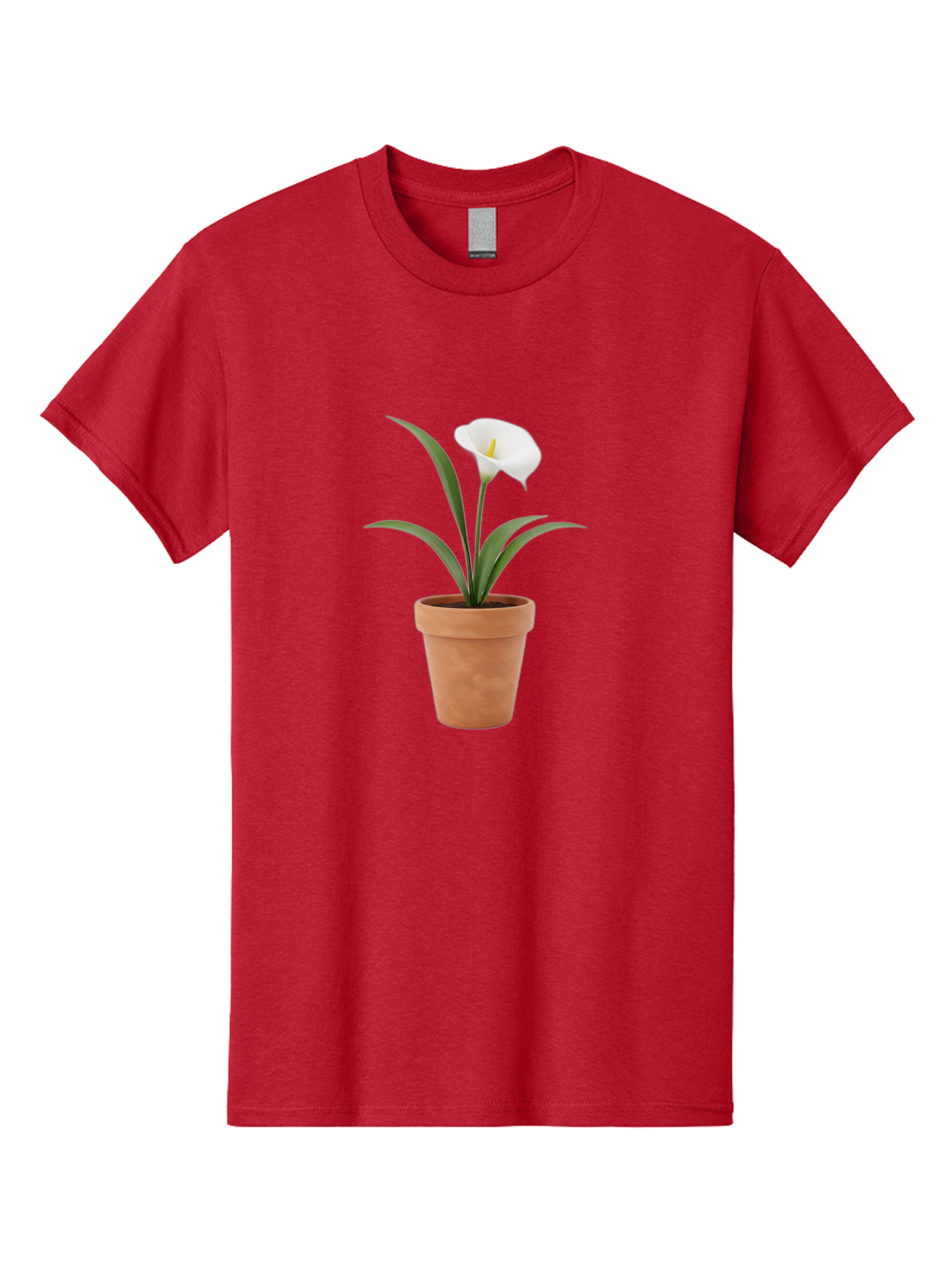 White-Calla-Lily Men'S Graphic Tee, 100% Cotton, Comfortable Casual Summer Wear, Machine Washable, Calla Lily, White Flower, Potted Plant, Terracotta Pot, Elegant Bloom, Floral Beauty, Simple Decor, Home Decor, Yellow Stamen, Green Leaves, Bab584 8