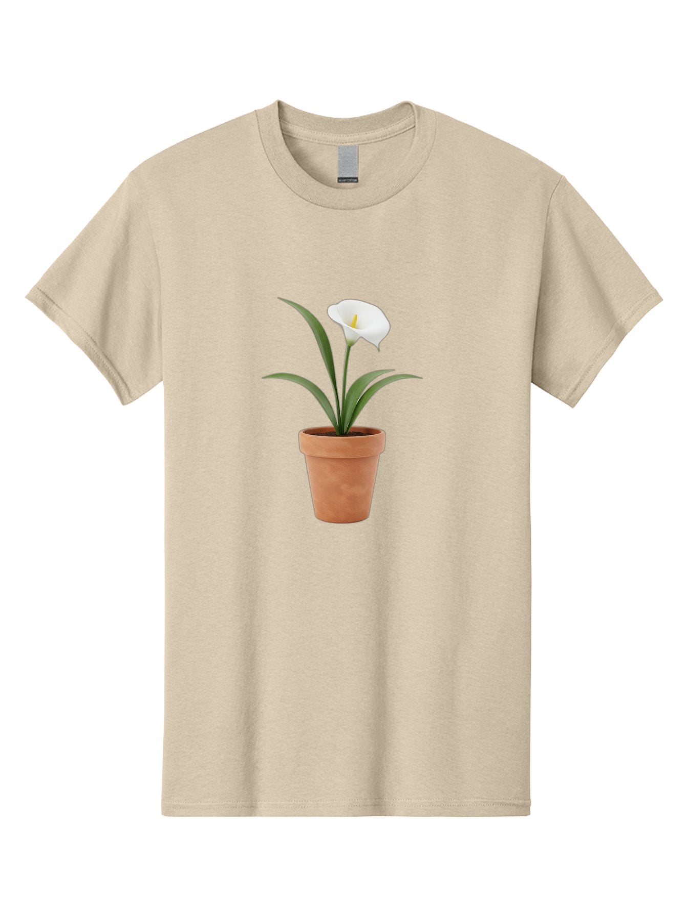 White-Calla-Lily Men'S Graphic Tee, 100% Cotton, Comfortable Casual Summer Wear, Machine Washable, Calla Lily, White Flower, Potted Plant, Terracotta Pot, Elegant Bloom, Floral Beauty, Simple Decor, Home Decor, Yellow Stamen, Green Leaves, Bab584 8