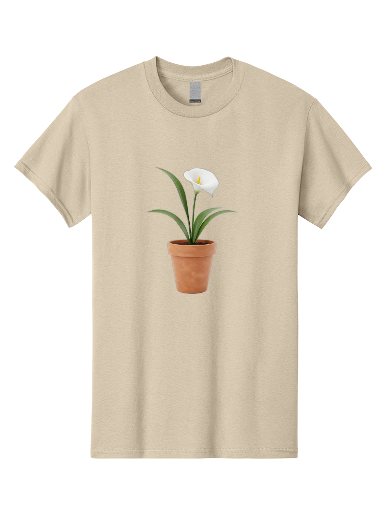 White-Calla-Lily Men'S Graphic Tee, 100% Cotton, Comfortable Casual Summer Wear, Machine Washable, Calla Lily, White Flower, Potted Plant, Terracotta Pot, Elegant Bloom, Floral Beauty, Simple Decor, Home Decor, Yellow Stamen, Green Leaves, Bab584 6