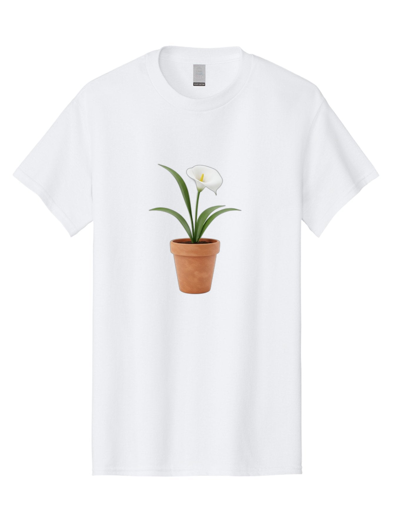 White-Calla-Lily Men'S Graphic Tee, 100% Cotton, Comfortable Casual Summer Wear, Machine Washable, Calla Lily, White Flower, Potted Plant, Terracotta Pot, Elegant Bloom, Floral Beauty, Simple Decor, Home Decor, Yellow Stamen, Green Leaves, Bab584 6