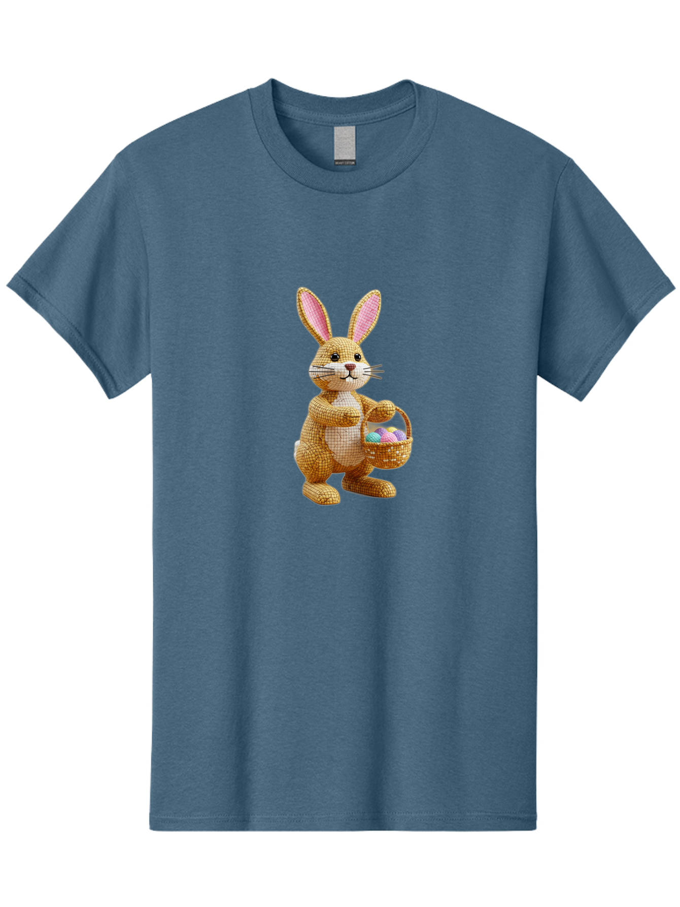 Wicker-Easter-Bunny Men'S Graphic Tee, 100% Cotton, Comfortable Casual Summer Wear, Machine Washable, Wicker Bunny, Holding Basket, Easter Eggs, Spring Holiday, Pastel Colors, Whimsical Design, Wicker Texture, Easter Basket, Cute Bunny, Bab586
