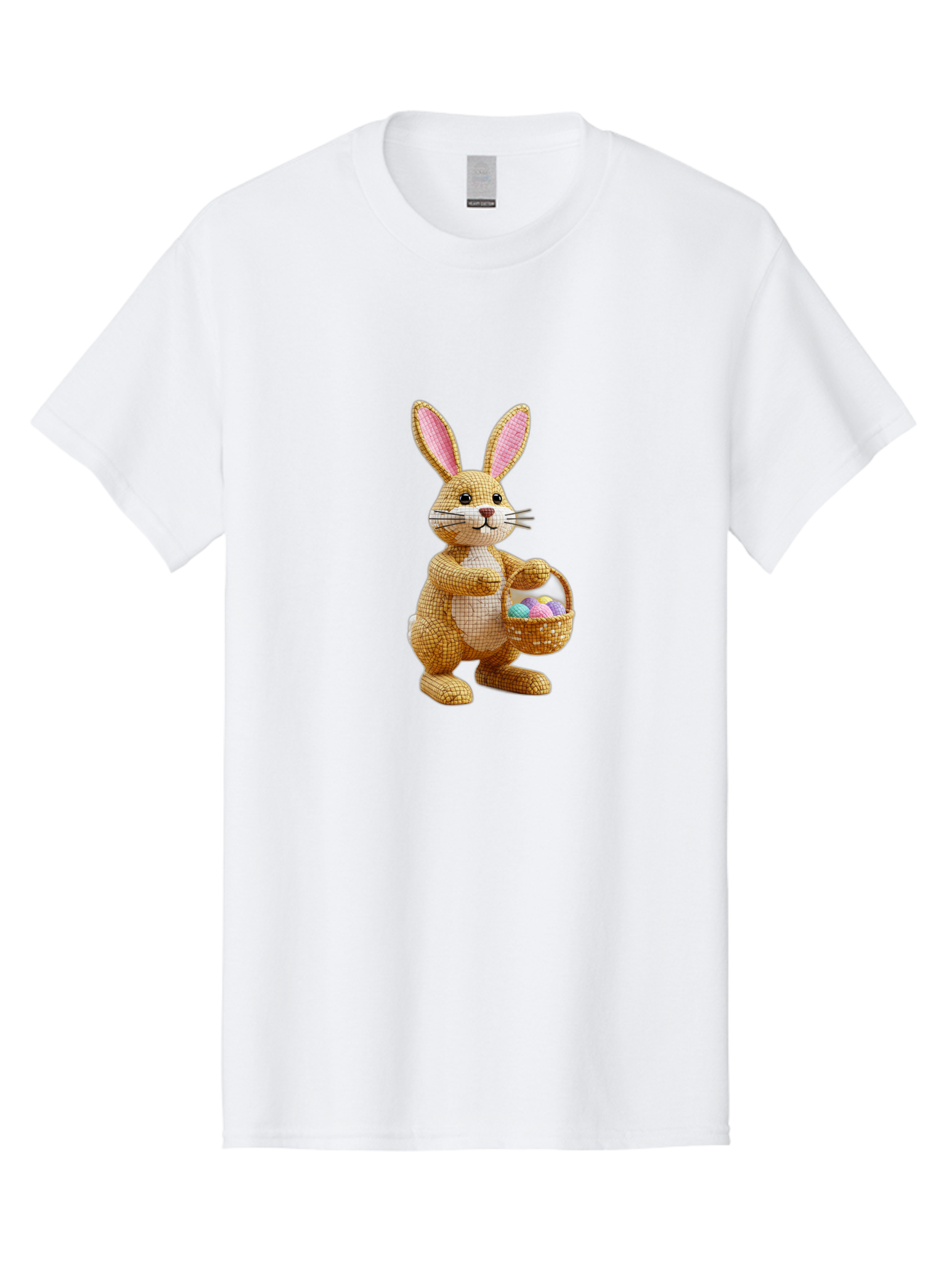 Wicker-Easter-Bunny Men'S Graphic Tee, 100% Cotton, Comfortable Casual Summer Wear, Machine Washable, Wicker Bunny, Holding Basket, Easter Eggs, Spring Holiday, Pastel Colors, Whimsical Design, Wicker Texture, Easter Basket, Cute Bunny, Bab586 3