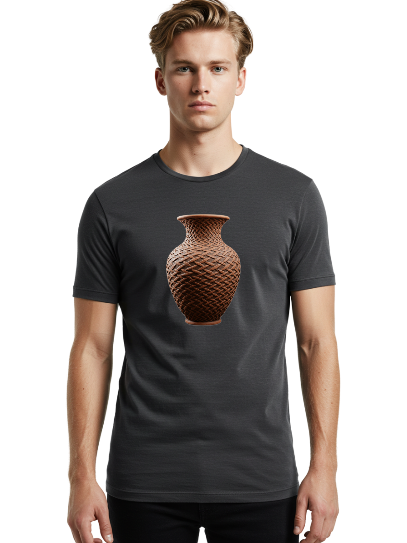 Wicker-Vase Men'S Graphic Tee, 100% Cotton, Comfortable Casual Summer Wear, Machine Washable, Woven Vase, Terracotta Pot, Earthy Tones, Woven Design, Traditional Craftsmanship, Handmade Pottery, Bohemian Decor, Rustic Charm, Home Decor Bab587 24