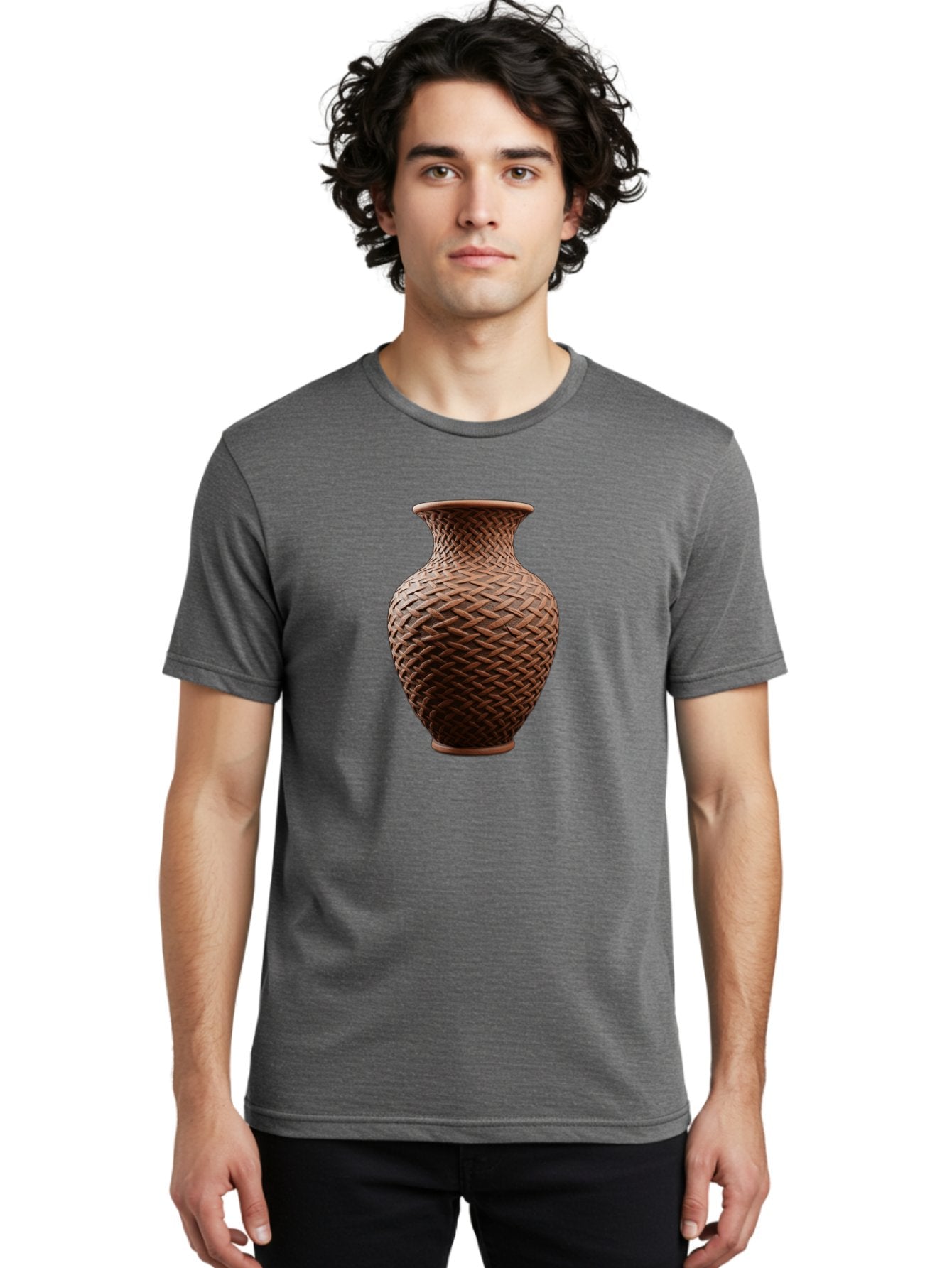 Wicker-Vase Men'S Graphic Tee, 100% Cotton, Comfortable Casual Summer Wear, Machine Washable, Woven Vase, Terracotta Pot, Earthy Tones, Woven Design, Traditional Craftsmanship, Handmade Pottery, Bohemian Decor, Rustic Charm, Home Decor Bab587 25