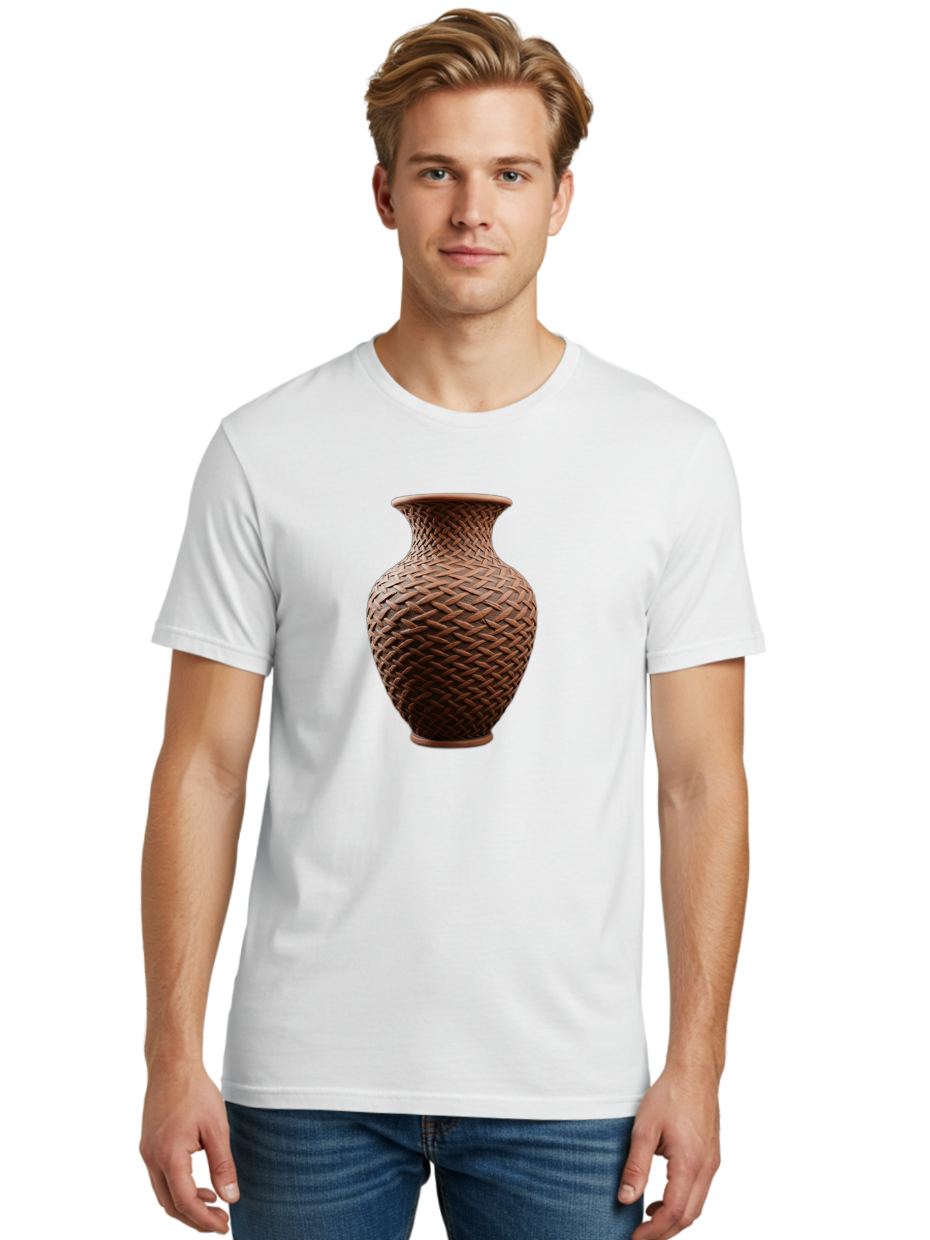 Wicker-Vase Men'S Graphic Tee, 100% Cotton, Comfortable Casual Summer Wear, Machine Washable, Woven Vase, Terracotta Pot, Earthy Tones, Woven Design, Traditional Craftsmanship, Handmade Pottery, Bohemian Decor, Rustic Charm, Home Decor Bab587 23