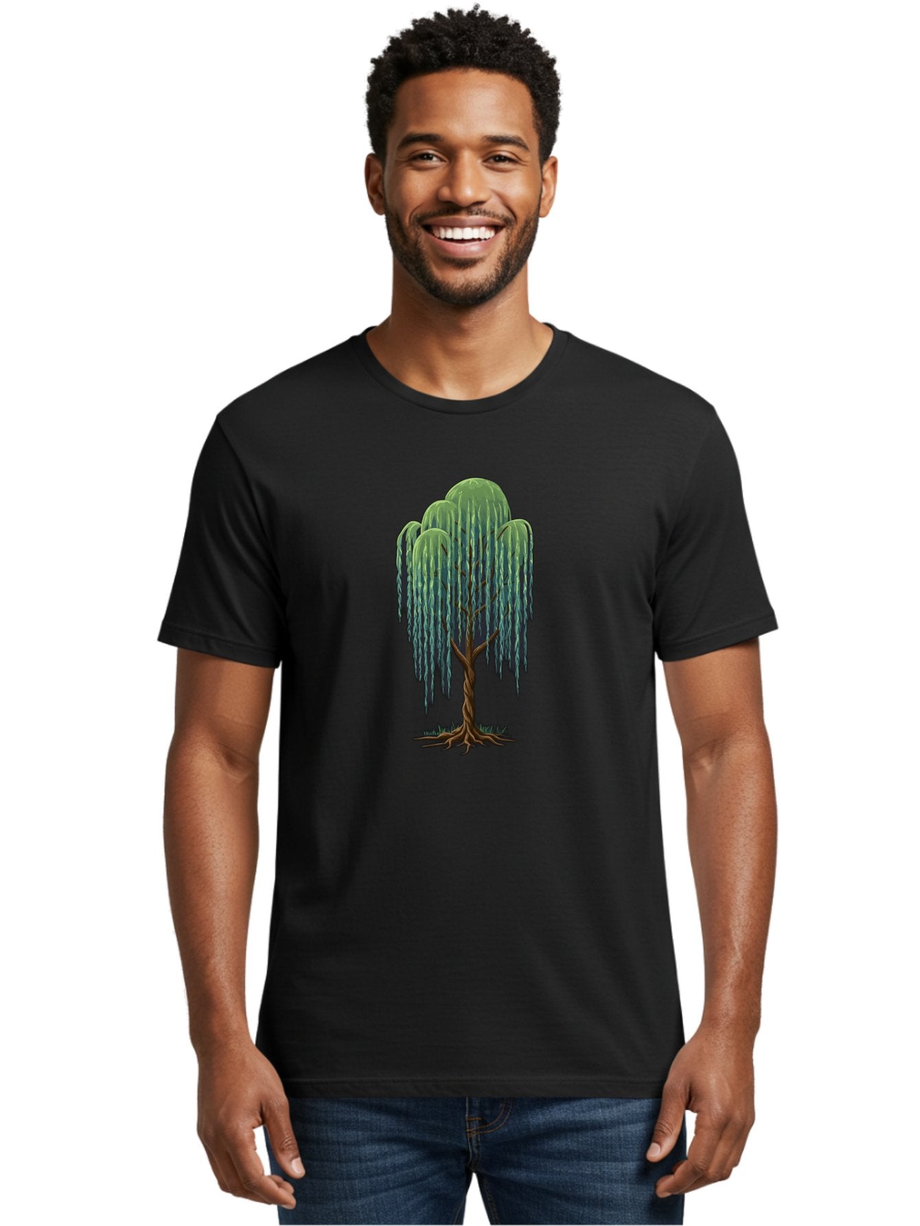 Willow-Tree Men'S Graphic Tee, 100% Cotton, Comfortable Casual Summer Wear, Machine Washable, Weeping Willow Tree, Twisted Trunk, Drooping Branches, Lush Foliage, Serene Landscape, Natural Scenery, Tree Roots Bab588 23