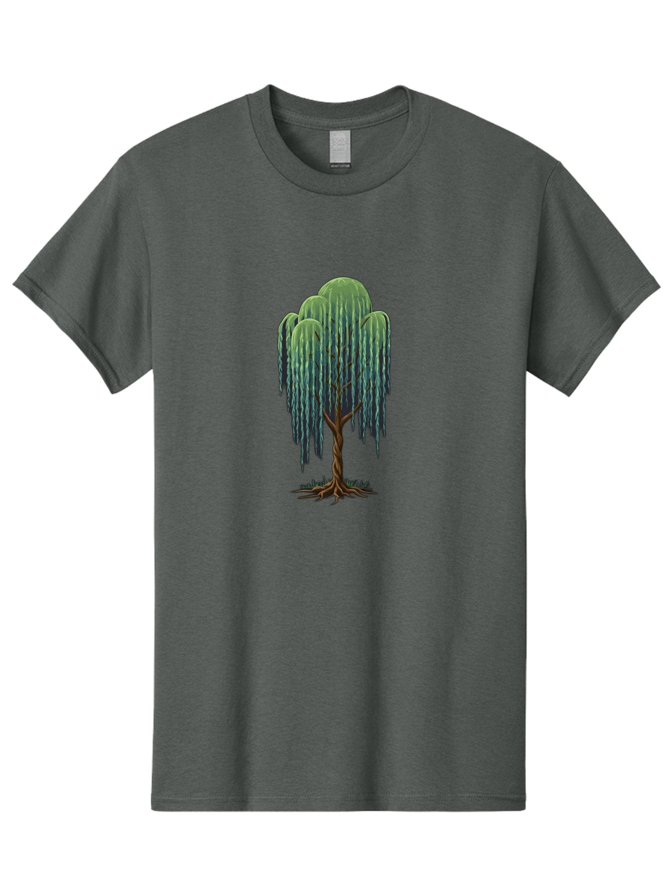 Willow-Tree Men'S Graphic Tee, 100% Cotton, Comfortable Casual Summer Wear, Machine Washable, Weeping Willow Tree, Twisted Trunk, Drooping Branches, Lush Foliage, Serene Landscape, Natural Scenery, Tree Roots Bab588