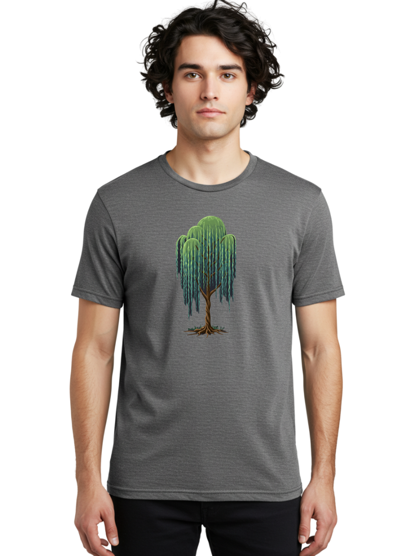 Willow-Tree Men'S Graphic Tee, 100% Cotton, Comfortable Casual Summer Wear, Machine Washable, Weeping Willow Tree, Twisted Trunk, Drooping Branches, Lush Foliage, Serene Landscape, Natural Scenery, Tree Roots Bab588 19