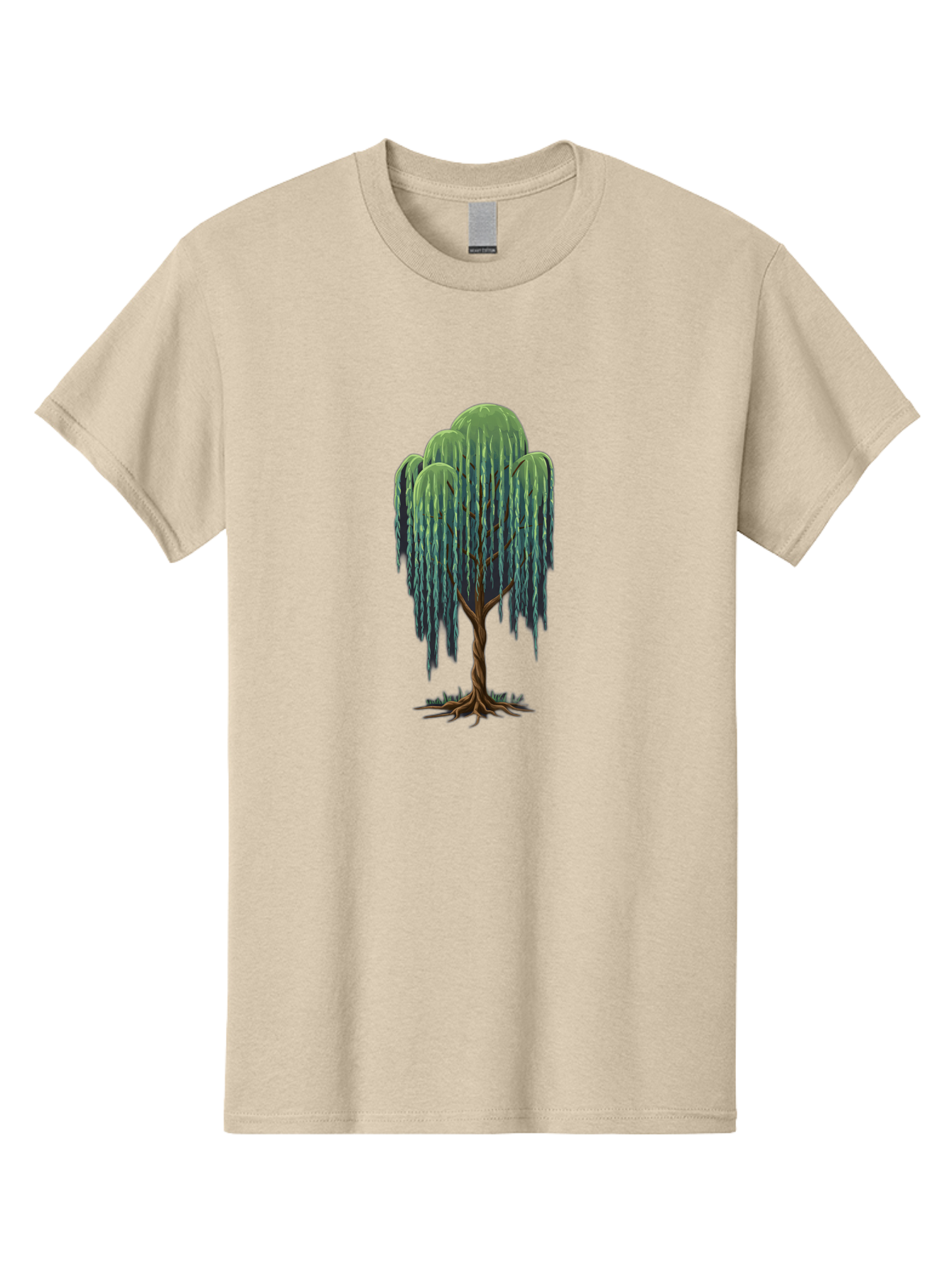 Willow-Tree Men'S Graphic Tee, 100% Cotton, Comfortable Casual Summer Wear, Machine Washable, Weeping Willow Tree, Twisted Trunk, Drooping Branches, Lush Foliage, Serene Landscape, Natural Scenery, Tree Roots Bab588