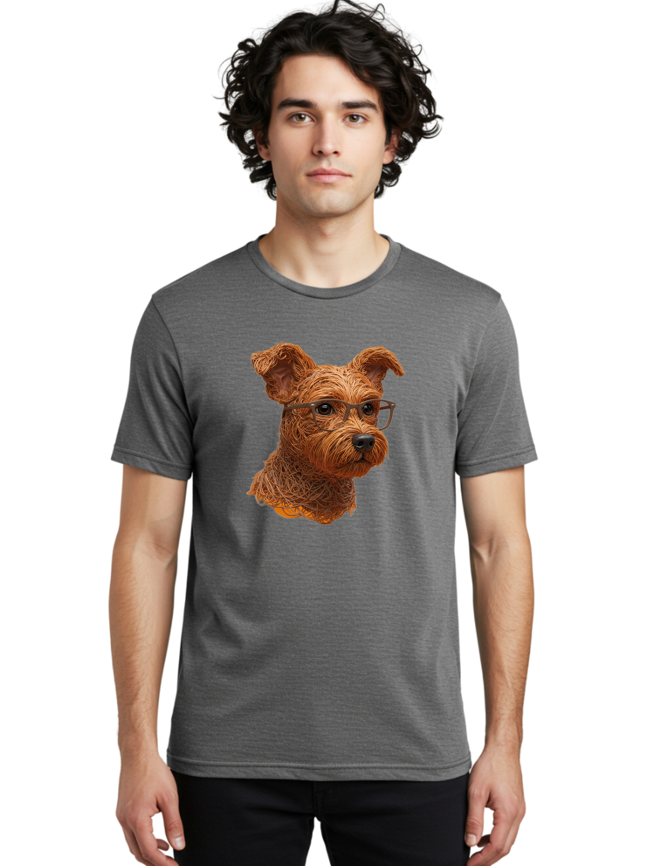 Wire-Dog-With-Glasses Men'S Graphic Tee, 100% Cotton, Comfortable Casual Summer Wear, Machine Washable, Dog Wearing Glasses, Wire Art Dog, Animal Portrait, Dog Portrait, Pet Illustration, Wire Sculpture, Creative Dog Art, Dog With Glasses, Bab589 21