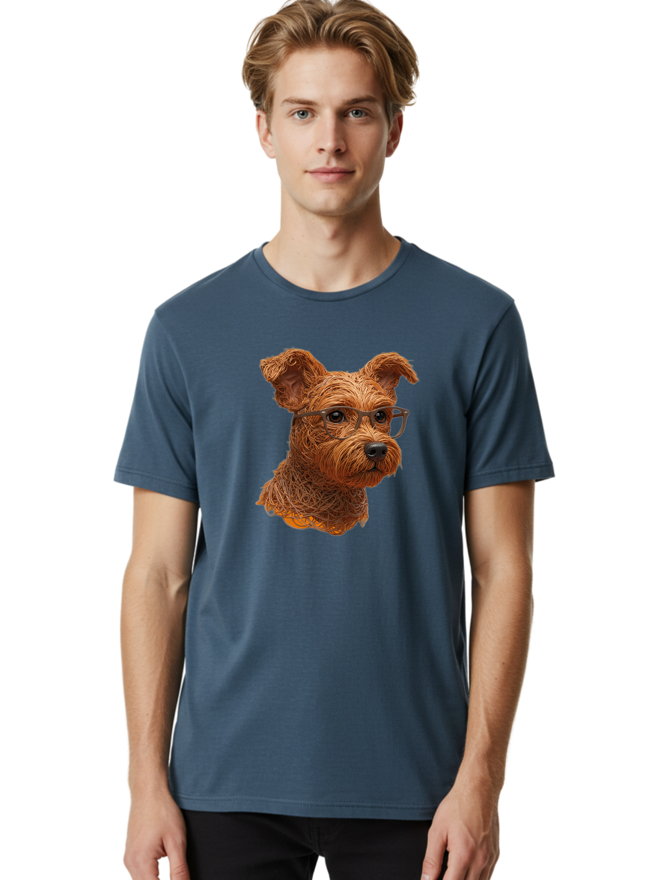 Wire-Dog-With-Glasses Men'S Graphic Tee, 100% Cotton, Comfortable Casual Summer Wear, Machine Washable, Dog Wearing Glasses, Wire Art Dog, Animal Portrait, Dog Portrait, Pet Illustration, Wire Sculpture, Creative Dog Art, Dog With Glasses, Bab589 29