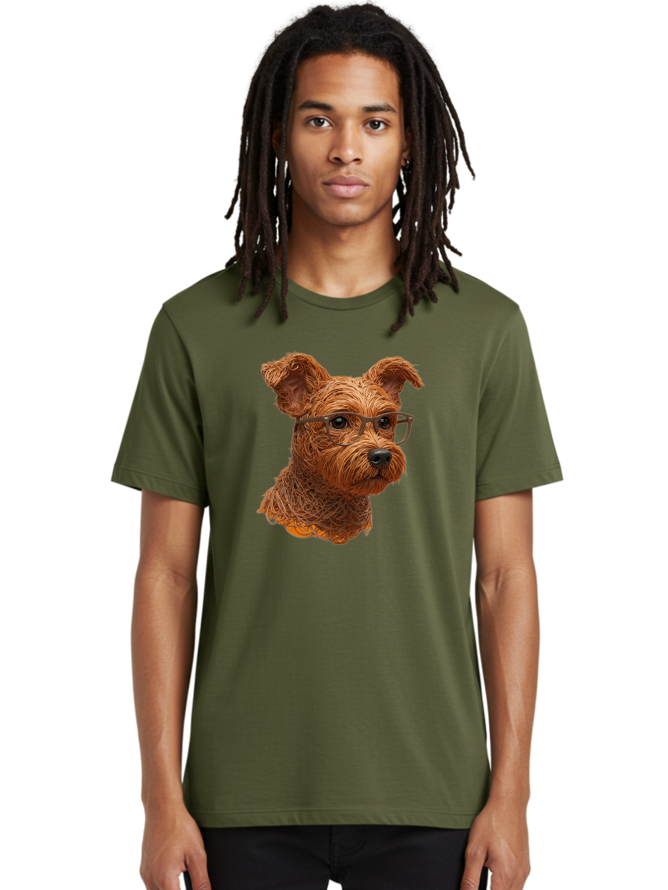 Wire-Dog-With-Glasses Men'S Graphic Tee, 100% Cotton, Comfortable Casual Summer Wear, Machine Washable, Dog Wearing Glasses, Wire Art Dog, Animal Portrait, Dog Portrait, Pet Illustration, Wire Sculpture, Creative Dog Art, Dog With Glasses, Bab589 28