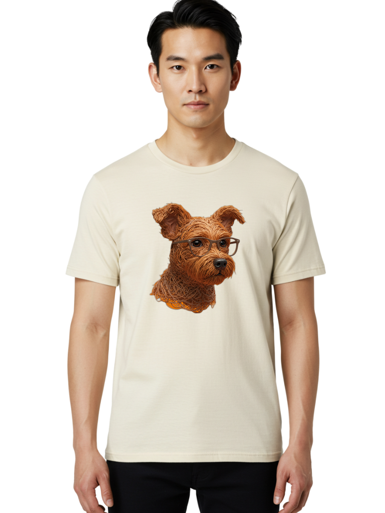 Wire-Dog-With-Glasses Men'S Graphic Tee, 100% Cotton, Comfortable Casual Summer Wear, Machine Washable, Dog Wearing Glasses, Wire Art Dog, Animal Portrait, Dog Portrait, Pet Illustration, Wire Sculpture, Creative Dog Art, Dog With Glasses, Bab589 25