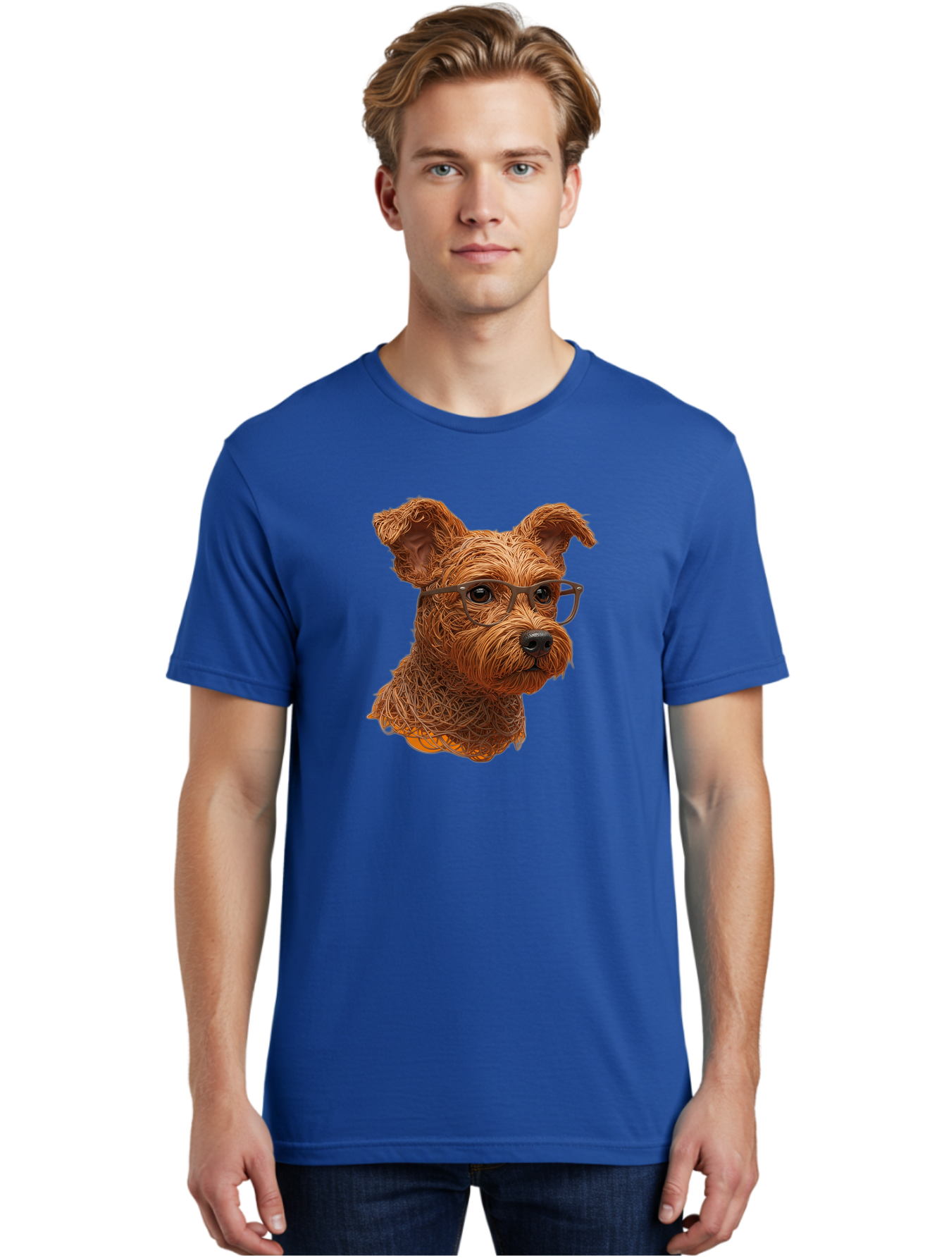 Wire-Dog-With-Glasses Men'S Graphic Tee, 100% Cotton, Comfortable Casual Summer Wear, Machine Washable, Dog Wearing Glasses, Wire Art Dog, Animal Portrait, Dog Portrait, Pet Illustration, Wire Sculpture, Creative Dog Art, Dog With Glasses, Bab589 23