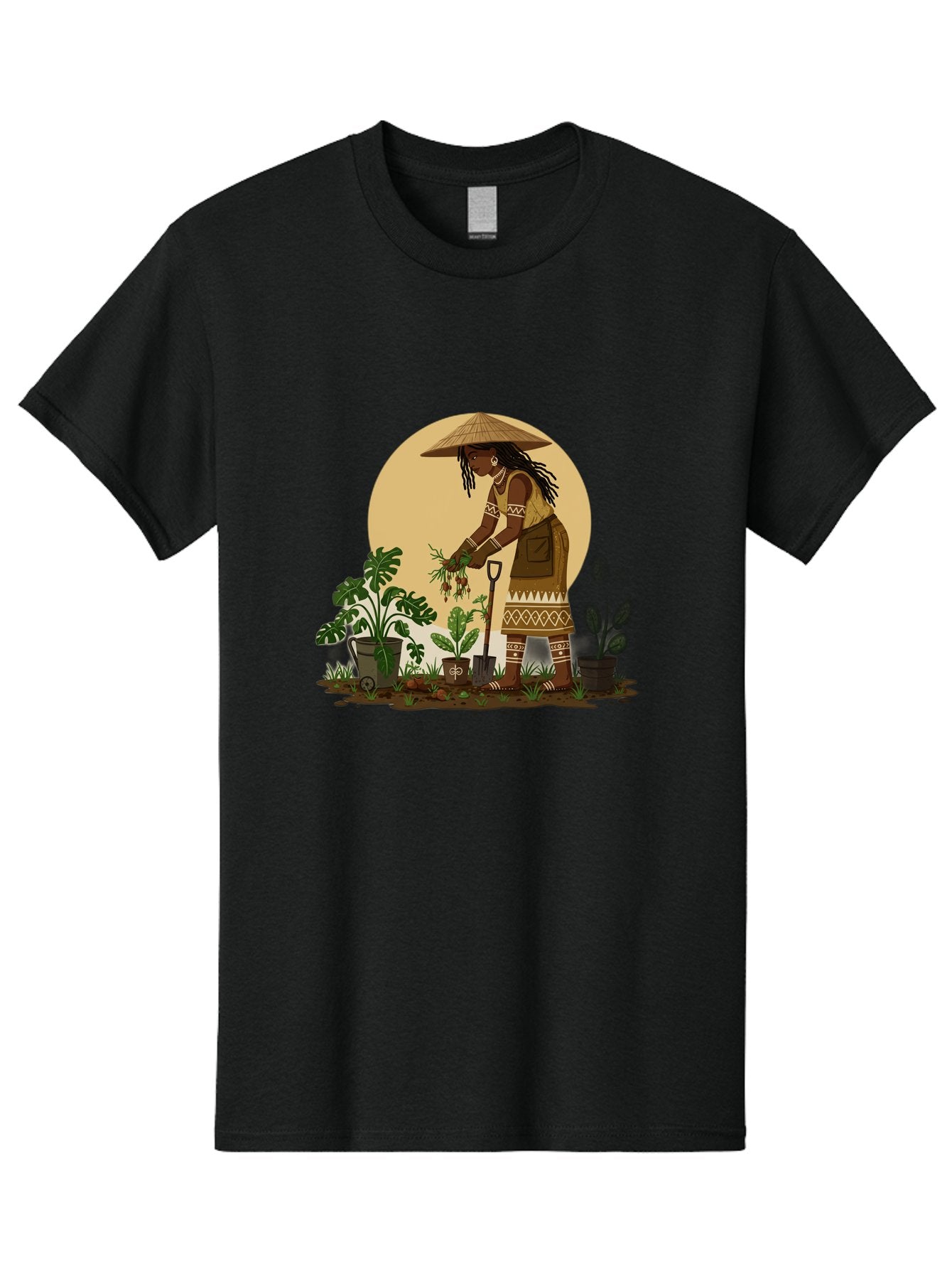 Woman-Gardening-1 Men'S Graphic Tee, 100% Cotton, Comfortable Casual Summer Wear, Machine Washable, Woman Gardening, Harvesting Plants, Traditional Clothing, Conical Hat, Farming Activities, Cultural Heritage, Rural Lifestyle, Green Plants, Bab590 15