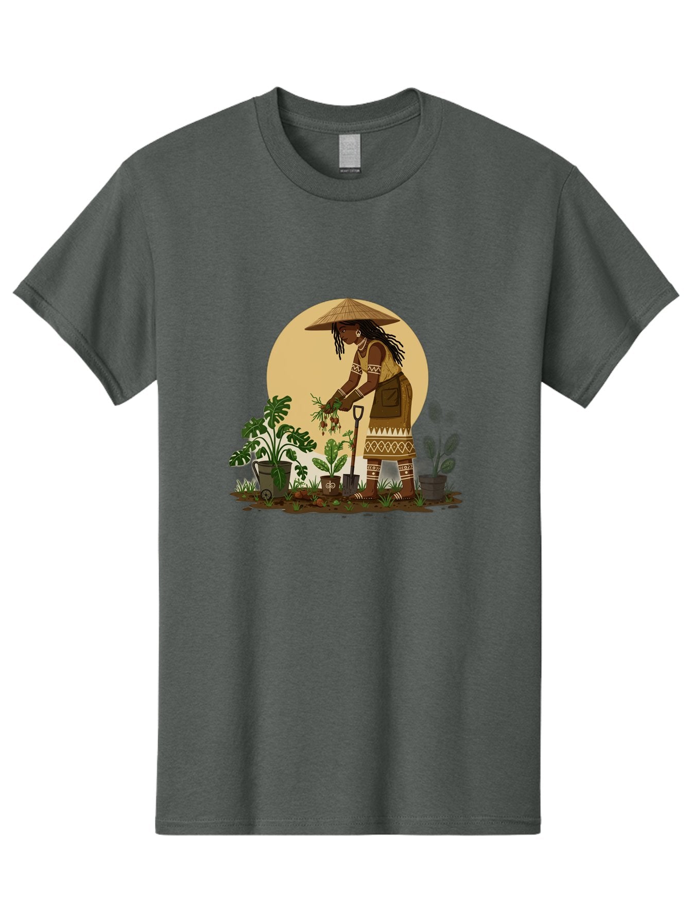 Woman-Gardening-1 Men'S Graphic Tee, 100% Cotton, Comfortable Casual Summer Wear, Machine Washable, Woman Gardening, Harvesting Plants, Traditional Clothing, Conical Hat, Farming Activities, Cultural Heritage, Rural Lifestyle, Green Plants, Bab590 14