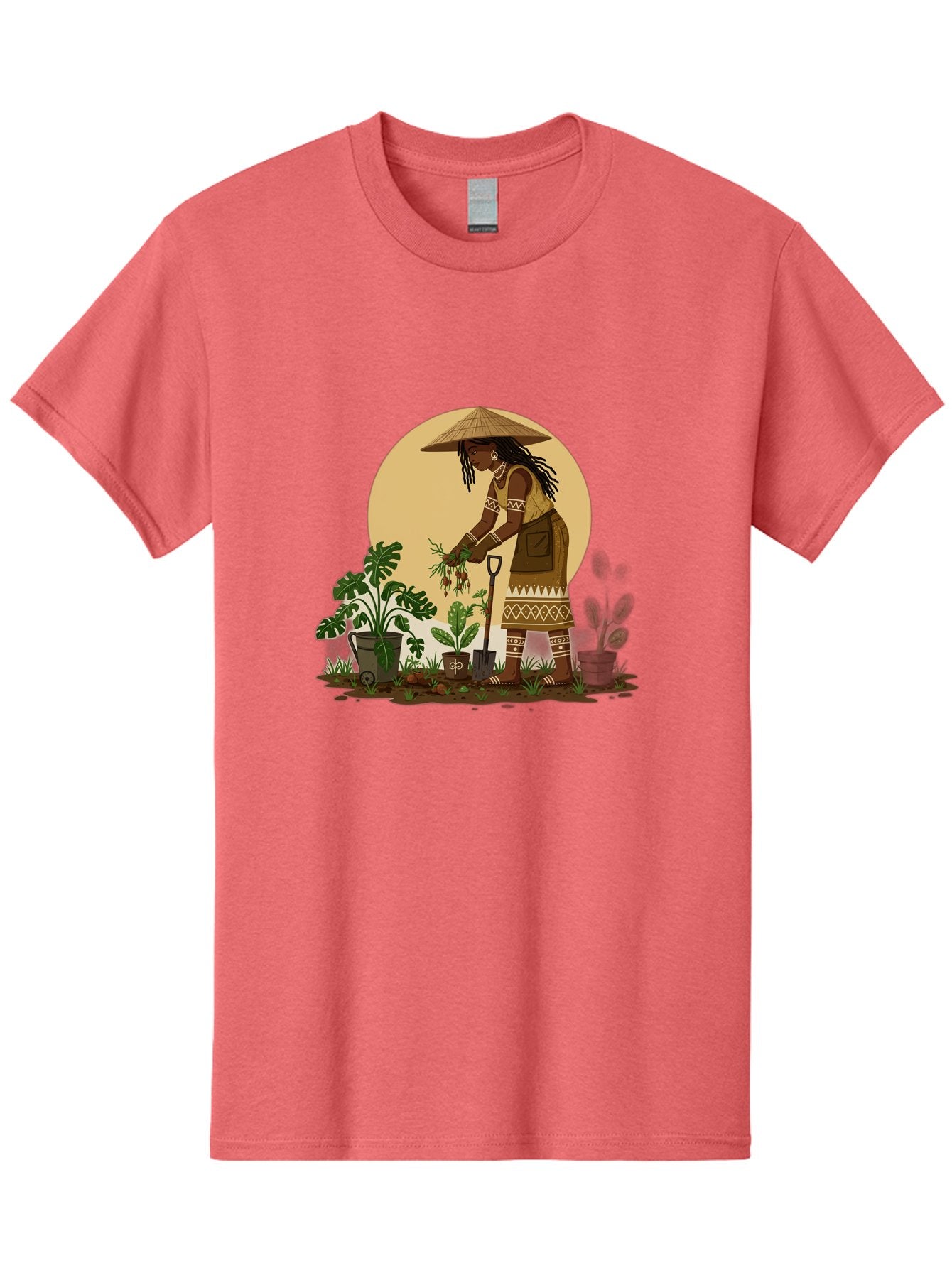 Woman-Gardening-1 Men'S Graphic Tee, 100% Cotton, Comfortable Casual Summer Wear, Machine Washable, Woman Gardening, Harvesting Plants, Traditional Clothing, Conical Hat, Farming Activities, Cultural Heritage, Rural Lifestyle, Green Plants, Bab590 6