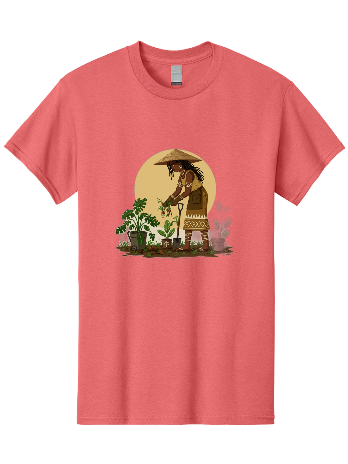 Woman-Gardening-1 Men'S Graphic Tee, 100% Cotton, Comfortable Casual Summer Wear, Machine Washable, Woman Gardening, Harvesting Plants, Traditional Clothing, Conical Hat, Farming Activities, Cultural Heritage, Rural Lifestyle, Green Plants, Bab590 7