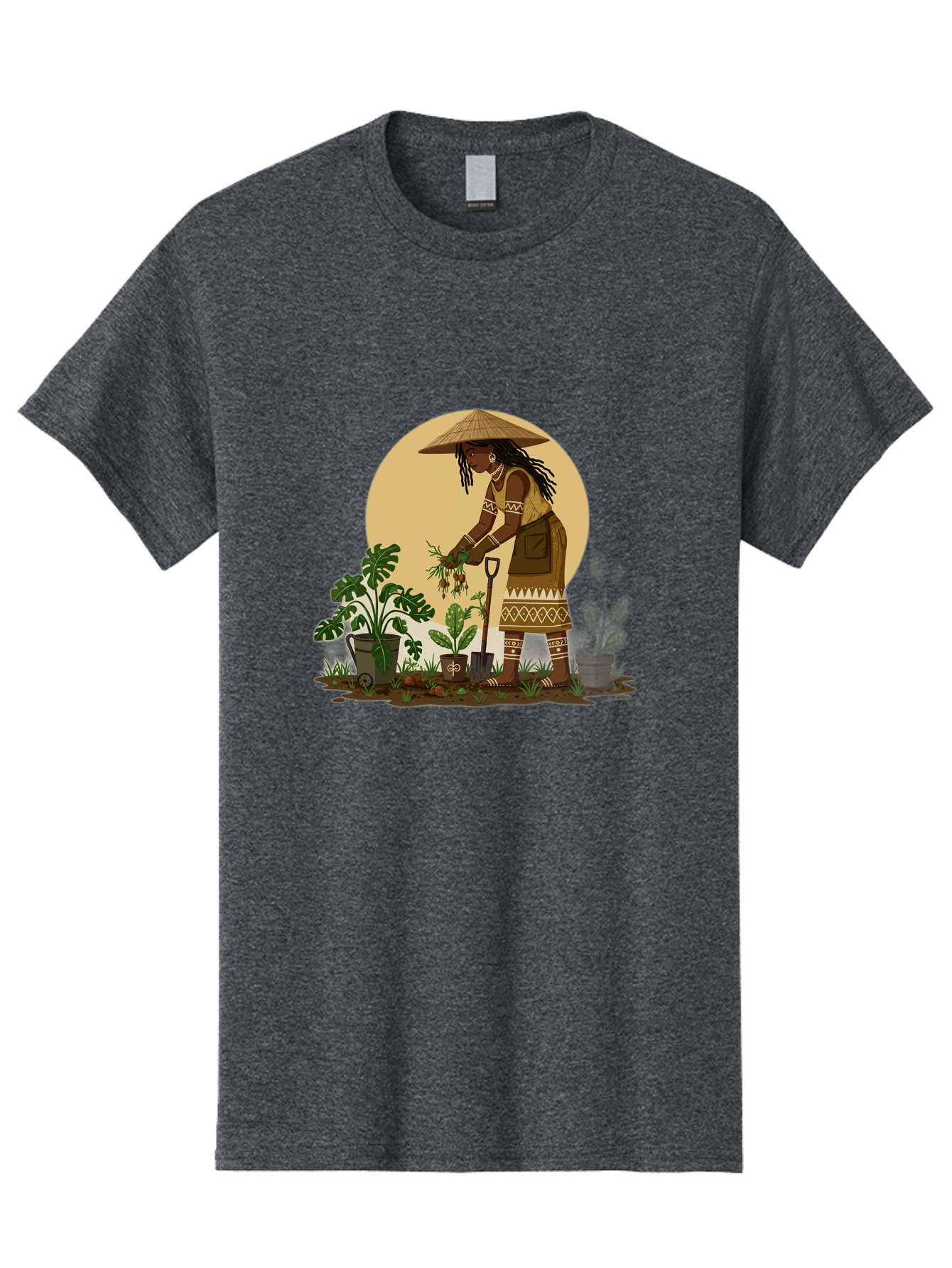Woman-Gardening-1 Men'S Graphic Tee, 100% Cotton, Comfortable Casual Summer Wear, Machine Washable, Woman Gardening, Harvesting Plants, Traditional Clothing, Conical Hat, Farming Activities, Cultural Heritage, Rural Lifestyle, Green Plants, Bab590 11