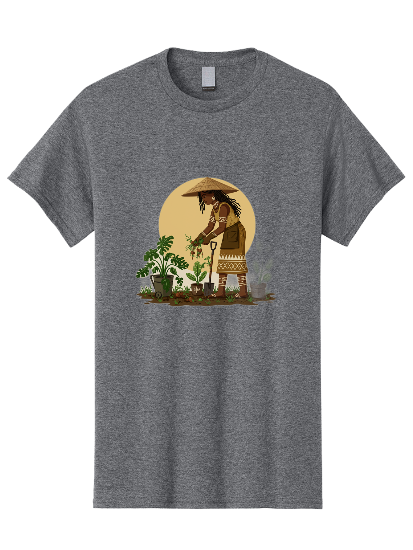 Woman-Gardening-1 Men'S Graphic Tee, 100% Cotton, Comfortable Casual Summer Wear, Machine Washable, Woman Gardening, Harvesting Plants, Traditional Clothing, Conical Hat, Farming Activities, Cultural Heritage, Rural Lifestyle, Green Plants, Bab590 8