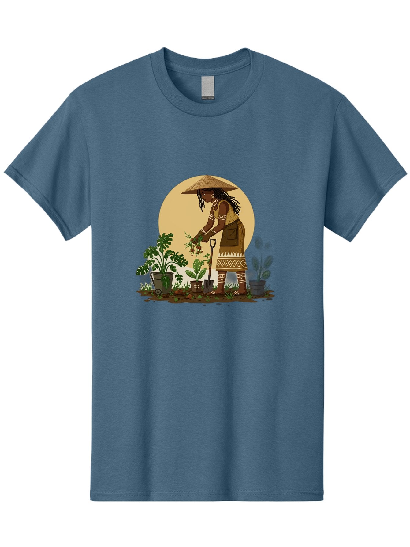 Woman-Gardening-1 Men'S Graphic Tee, 100% Cotton, Comfortable Casual Summer Wear, Machine Washable, Woman Gardening, Harvesting Plants, Traditional Clothing, Conical Hat, Farming Activities, Cultural Heritage, Rural Lifestyle, Green Plants, Bab590 12