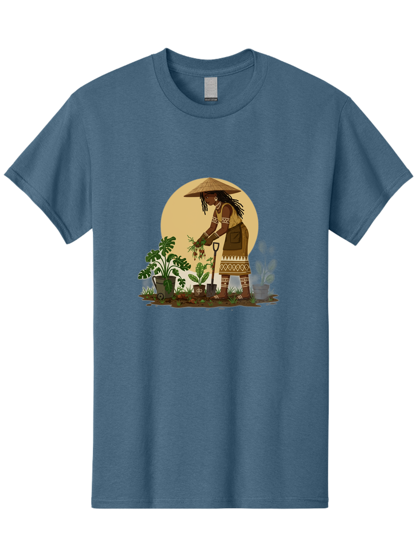 Woman-Gardening-1 Men'S Graphic Tee, 100% Cotton, Comfortable Casual Summer Wear, Machine Washable, Woman Gardening, Harvesting Plants, Traditional Clothing, Conical Hat, Farming Activities, Cultural Heritage, Rural Lifestyle, Green Plants, Bab590 3