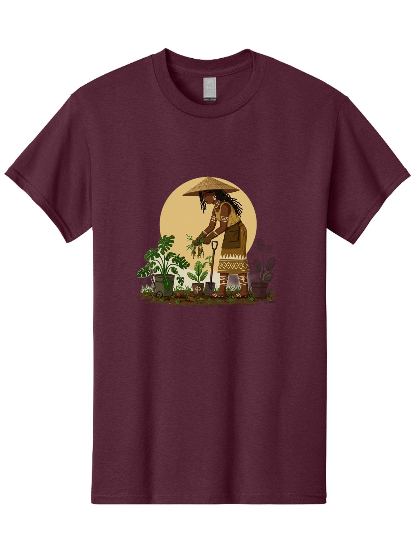Woman-Gardening-1 Men'S Graphic Tee, 100% Cotton, Comfortable Casual Summer Wear, Machine Washable, Woman Gardening, Harvesting Plants, Traditional Clothing, Conical Hat, Farming Activities, Cultural Heritage, Rural Lifestyle, Green Plants, Bab590