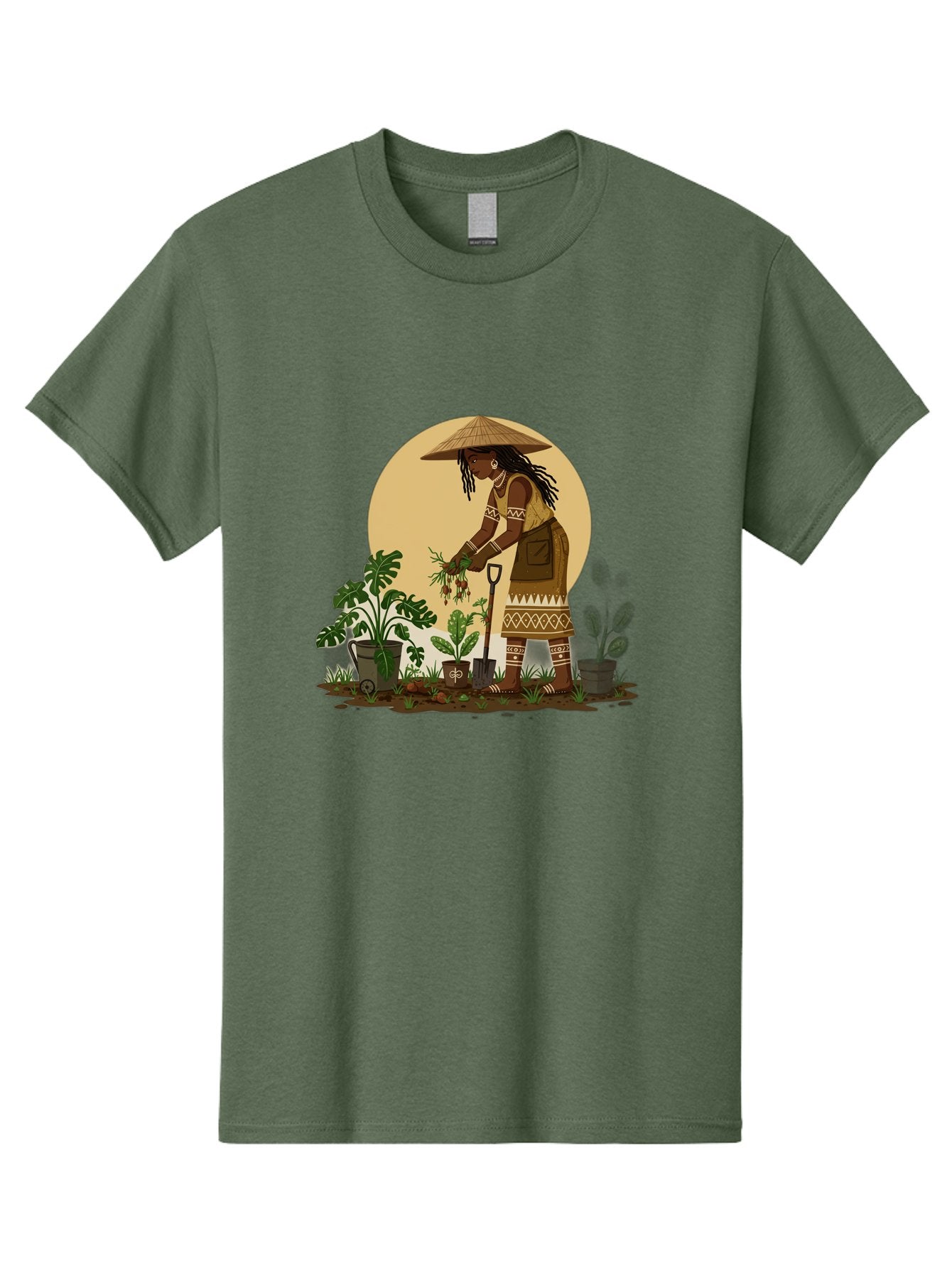 Woman-Gardening-1 Men'S Graphic Tee, 100% Cotton, Comfortable Casual Summer Wear, Machine Washable, Woman Gardening, Harvesting Plants, Traditional Clothing, Conical Hat, Farming Activities, Cultural Heritage, Rural Lifestyle, Green Plants, Bab590 3