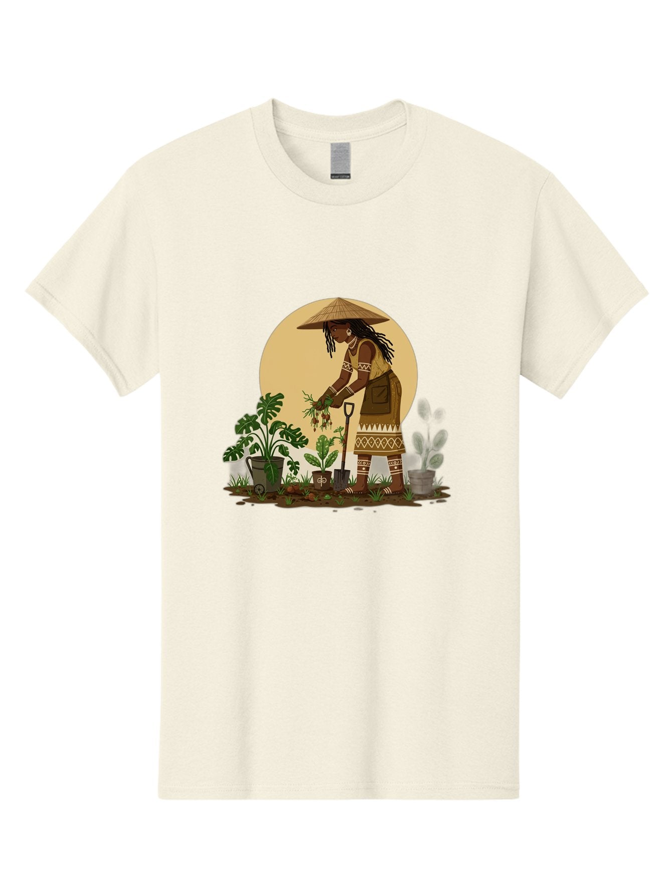 Woman-Gardening-1 Men'S Graphic Tee, 100% Cotton, Comfortable Casual Summer Wear, Machine Washable, Woman Gardening, Harvesting Plants, Traditional Clothing, Conical Hat, Farming Activities, Cultural Heritage, Rural Lifestyle, Green Plants, Bab590 10