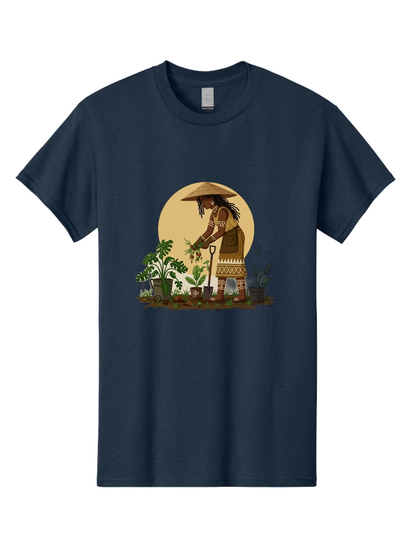Woman-Gardening-1 Men'S Graphic Tee, 100% Cotton, Comfortable Casual Summer Wear, Machine Washable, Woman Gardening, Harvesting Plants, Traditional Clothing, Conical Hat, Farming Activities, Cultural Heritage, Rural Lifestyle, Green Plants, Bab590 8