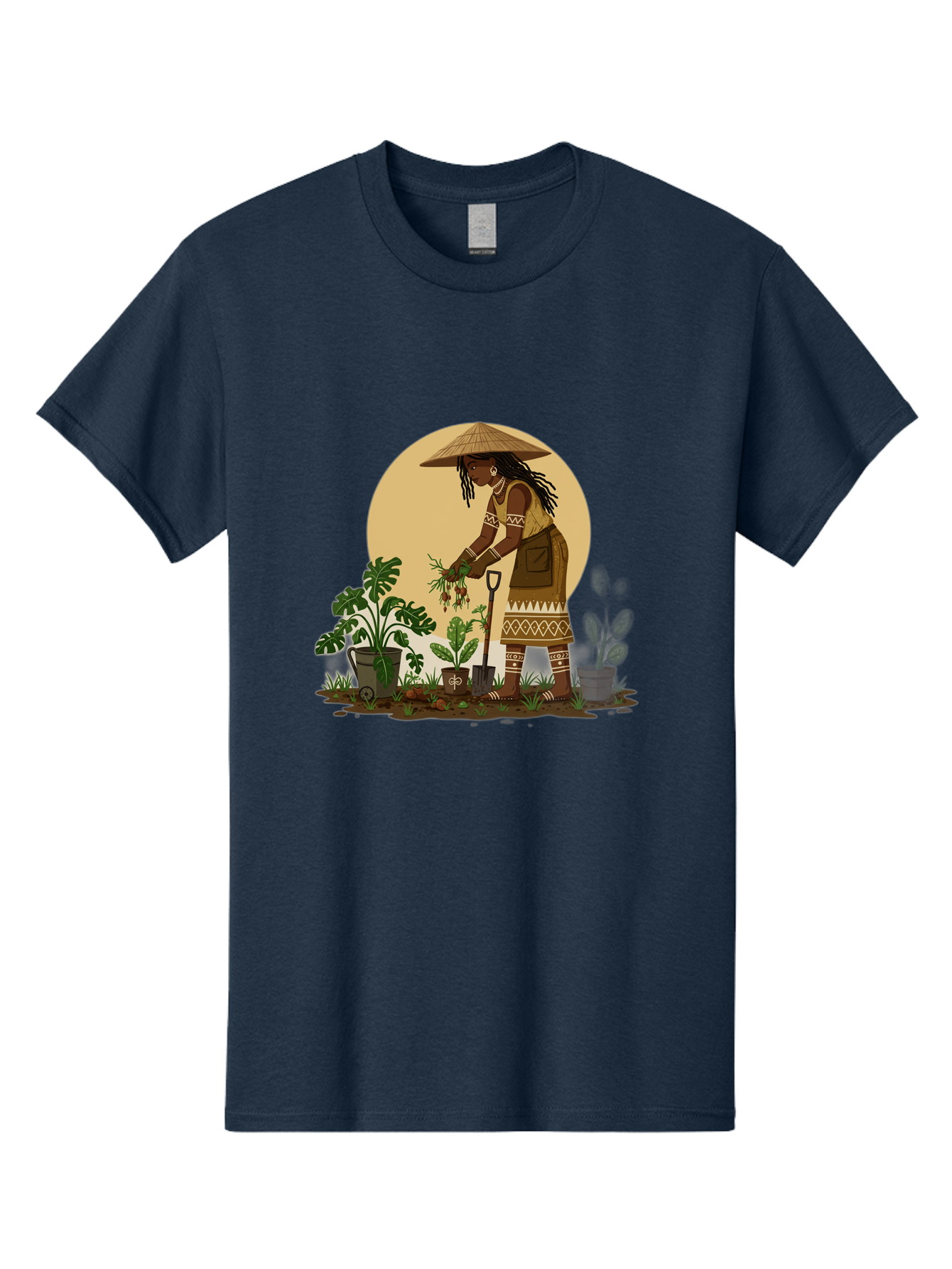 Woman-Gardening-1 Men'S Graphic Tee, 100% Cotton, Comfortable Casual Summer Wear, Machine Washable, Woman Gardening, Harvesting Plants, Traditional Clothing, Conical Hat, Farming Activities, Cultural Heritage, Rural Lifestyle, Green Plants, Bab590 6