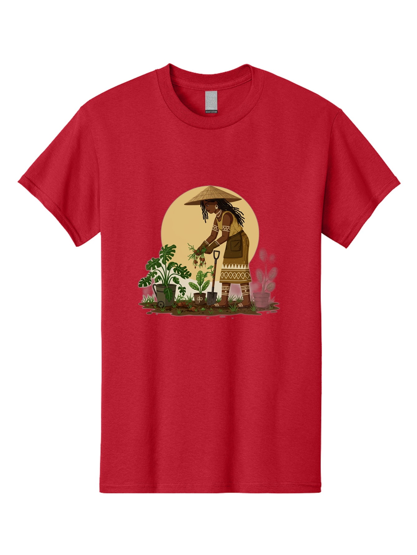Woman-Gardening-1 Men'S Graphic Tee, 100% Cotton, Comfortable Casual Summer Wear, Machine Washable, Woman Gardening, Harvesting Plants, Traditional Clothing, Conical Hat, Farming Activities, Cultural Heritage, Rural Lifestyle, Green Plants, Bab590 5