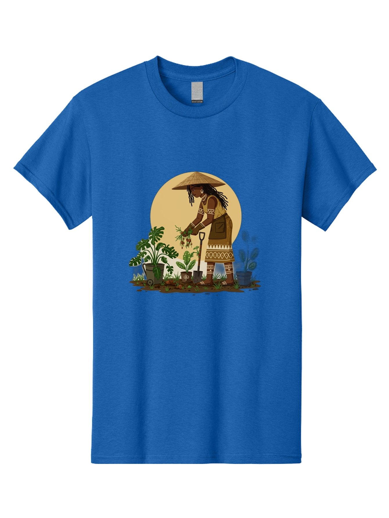 Woman-Gardening-1 Men'S Graphic Tee, 100% Cotton, Comfortable Casual Summer Wear, Machine Washable, Woman Gardening, Harvesting Plants, Traditional Clothing, Conical Hat, Farming Activities, Cultural Heritage, Rural Lifestyle, Green Plants, Bab590 13