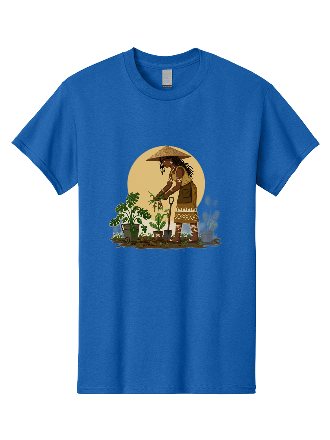 Woman-Gardening-1 Men'S Graphic Tee, 100% Cotton, Comfortable Casual Summer Wear, Machine Washable, Woman Gardening, Harvesting Plants, Traditional Clothing, Conical Hat, Farming Activities, Cultural Heritage, Rural Lifestyle, Green Plants, Bab590 15