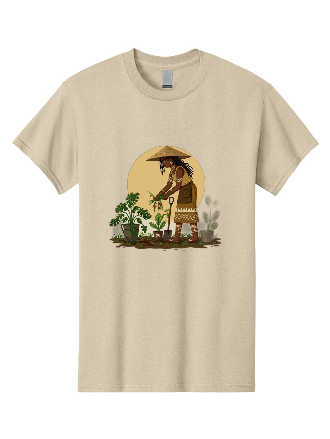 Woman-Gardening-1 Men'S Graphic Tee, 100% Cotton, Comfortable Casual Summer Wear, Machine Washable, Woman Gardening, Harvesting Plants, Traditional Clothing, Conical Hat, Farming Activities, Cultural Heritage, Rural Lifestyle, Green Plants, Bab590 7