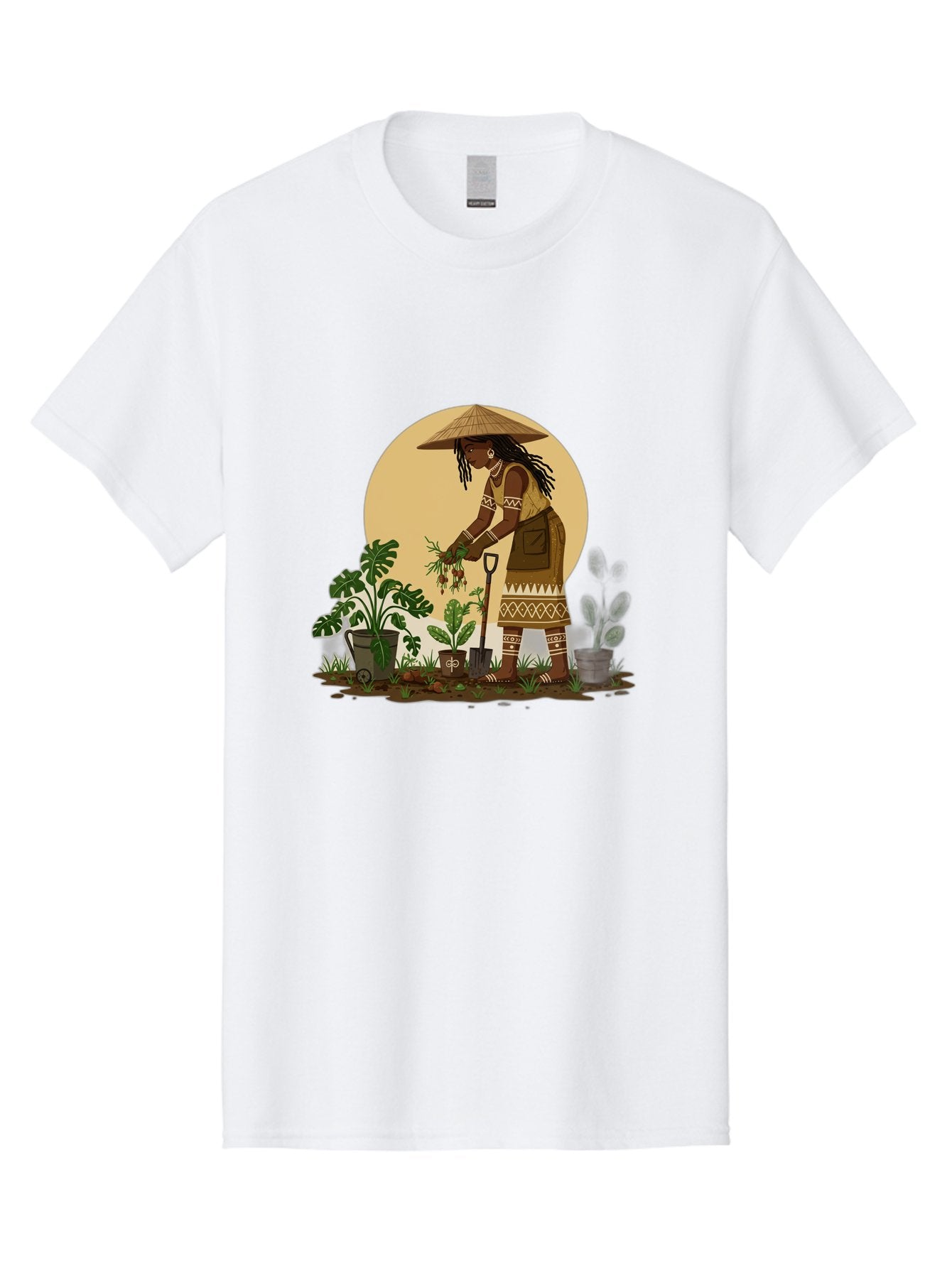 Woman-Gardening-1 Men'S Graphic Tee, 100% Cotton, Comfortable Casual Summer Wear, Machine Washable, Woman Gardening, Harvesting Plants, Traditional Clothing, Conical Hat, Farming Activities, Cultural Heritage, Rural Lifestyle, Green Plants, Bab590 4