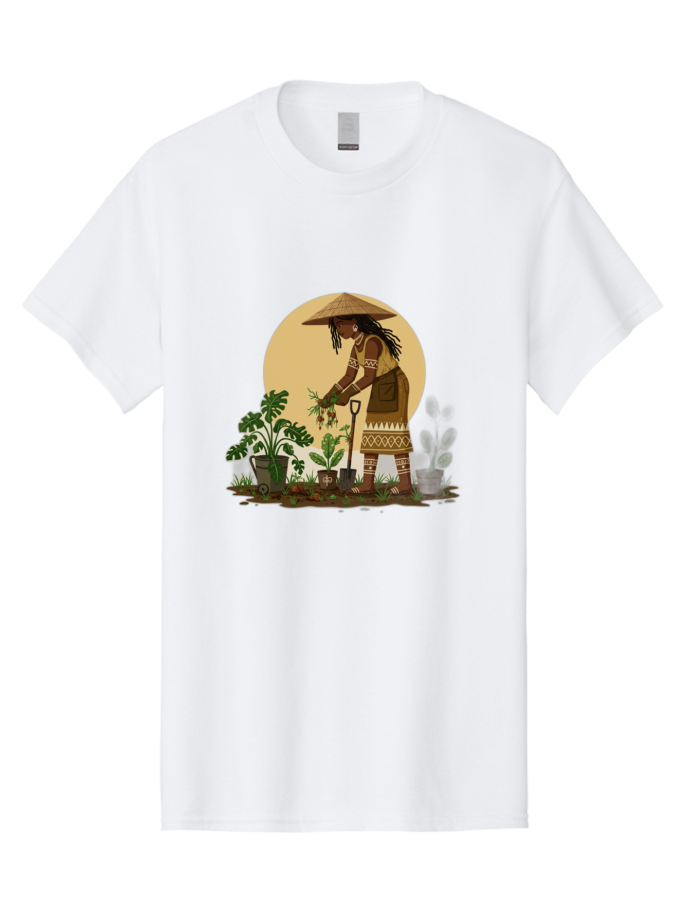 Woman-Gardening-1 Men'S Graphic Tee, 100% Cotton, Comfortable Casual Summer Wear, Machine Washable, Woman Gardening, Harvesting Plants, Traditional Clothing, Conical Hat, Farming Activities, Cultural Heritage, Rural Lifestyle, Green Plants, Bab590 12