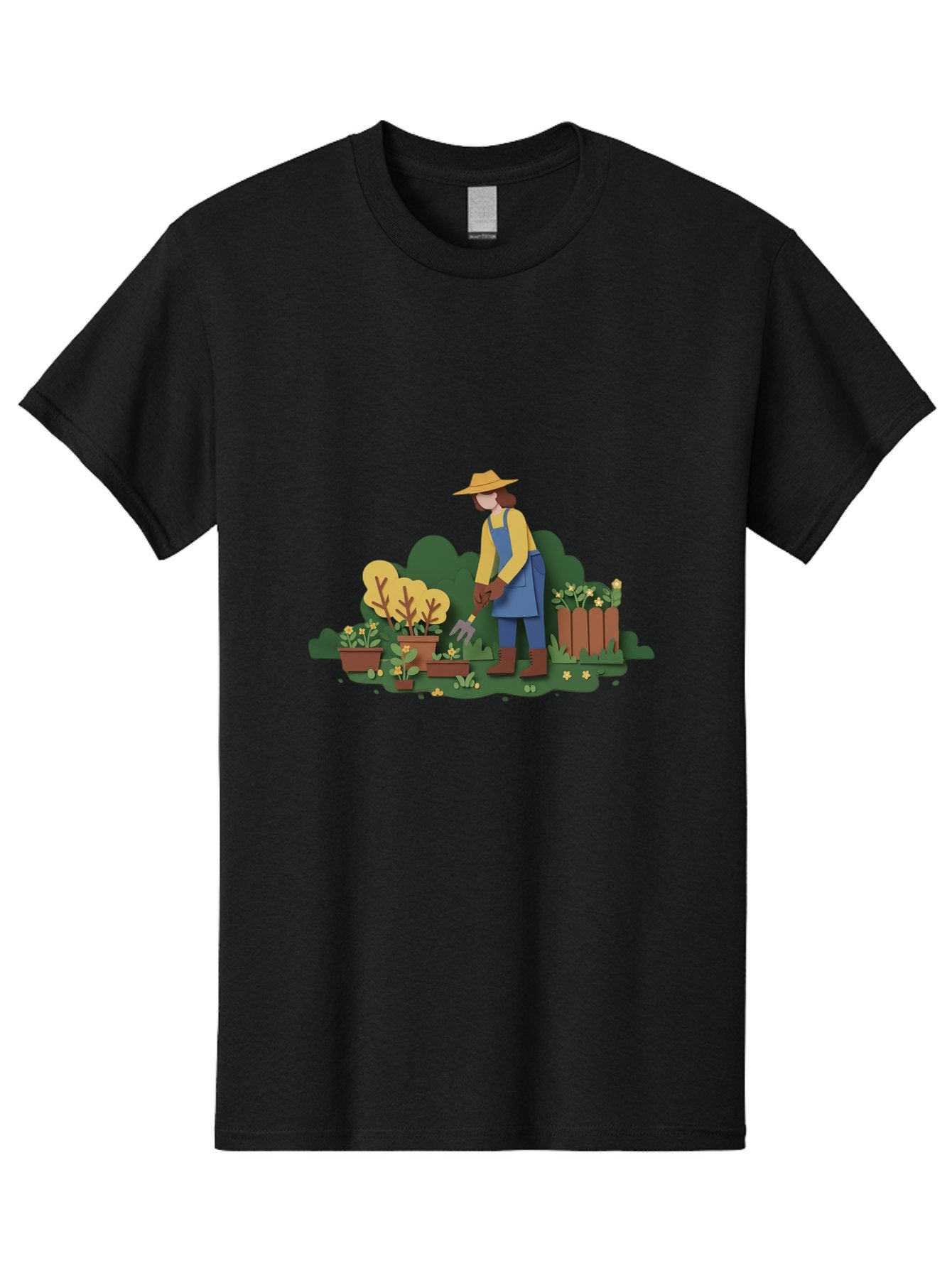 Woman-Gardening Men'S Graphic Tee, 100% Cotton, Comfortable Casual Summer Wear, Machine Washable, Gardener Tending Plants, Gardening Tools, Potted Plants, Gardening Activities, Yellow Flowers, Garden Scenery, Outdoor Work, Gardening Gloves Bab591 4