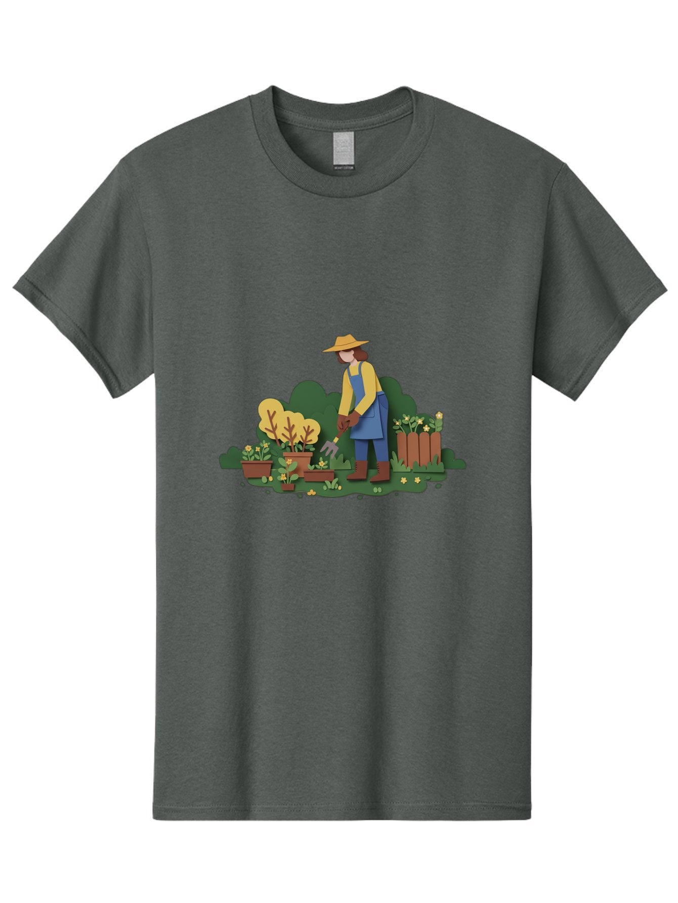 Woman-Gardening Men'S Graphic Tee, 100% Cotton, Comfortable Casual Summer Wear, Machine Washable, Gardener Tending Plants, Gardening Tools, Potted Plants, Gardening Activities, Yellow Flowers, Garden Scenery, Outdoor Work, Gardening Gloves Bab591 5