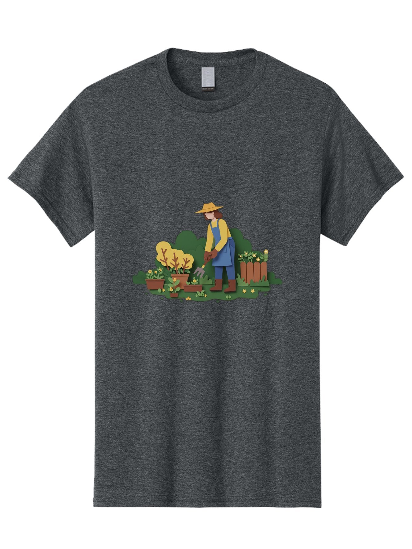Woman-Gardening Men'S Graphic Tee, 100% Cotton, Comfortable Casual Summer Wear, Machine Washable, Gardener Tending Plants, Gardening Tools, Potted Plants, Gardening Activities, Yellow Flowers, Garden Scenery, Outdoor Work, Gardening Gloves Bab591 15