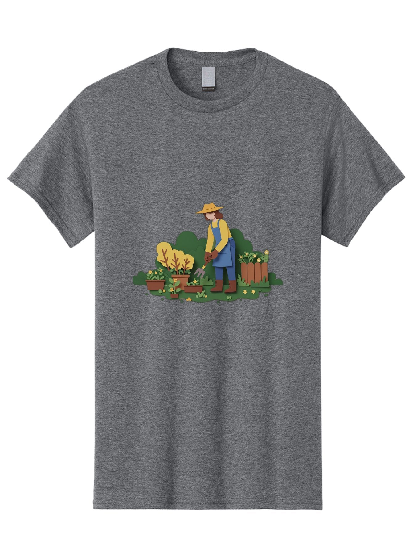 Woman-Gardening Men'S Graphic Tee, 100% Cotton, Comfortable Casual Summer Wear, Machine Washable, Gardener Tending Plants, Gardening Tools, Potted Plants, Gardening Activities, Yellow Flowers, Garden Scenery, Outdoor Work, Gardening Gloves Bab591 11
