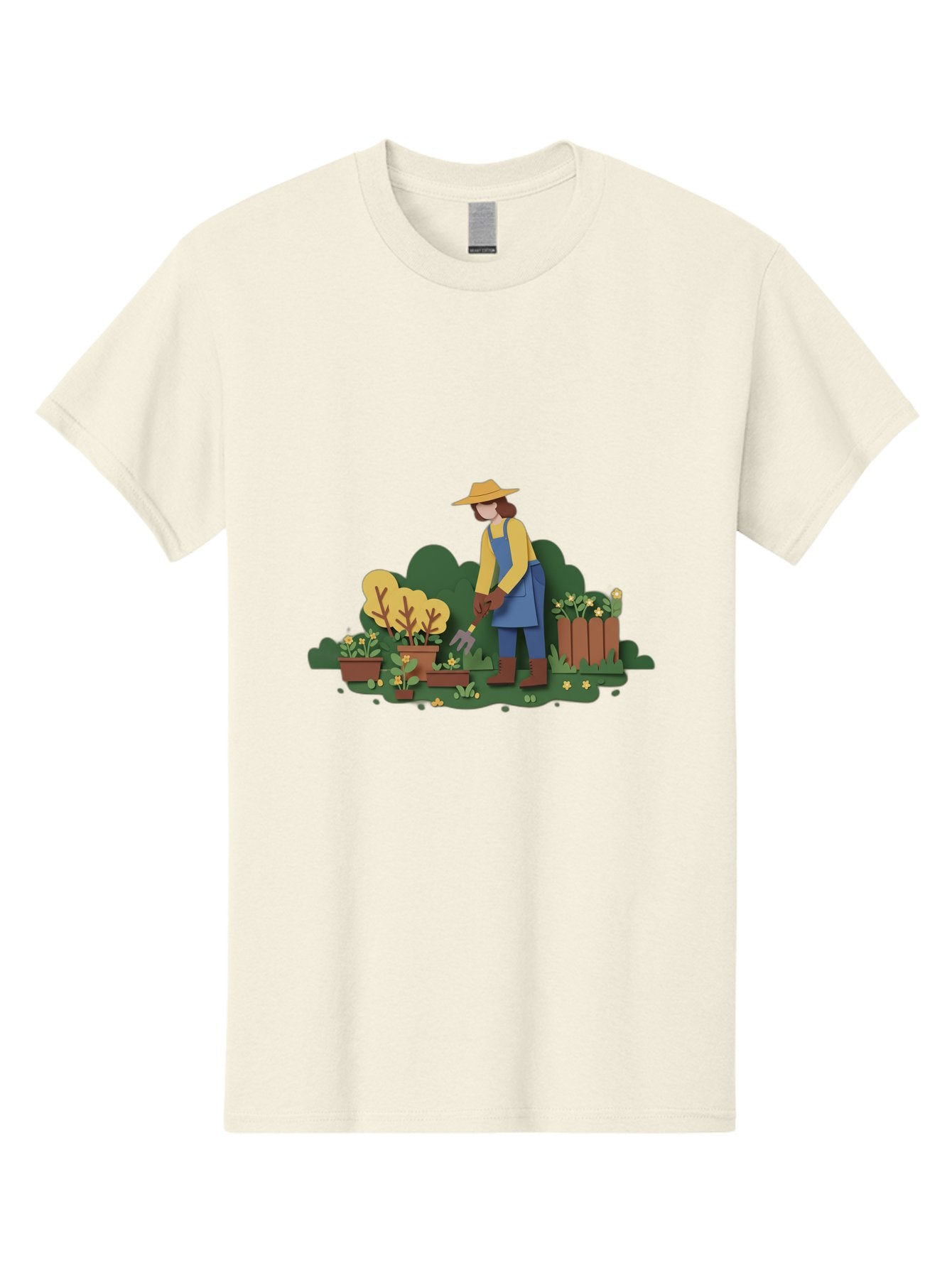 Woman-Gardening Men'S Graphic Tee, 100% Cotton, Comfortable Casual Summer Wear, Machine Washable, Gardener Tending Plants, Gardening Tools, Potted Plants, Gardening Activities, Yellow Flowers, Garden Scenery, Outdoor Work, Gardening Gloves Bab591 9