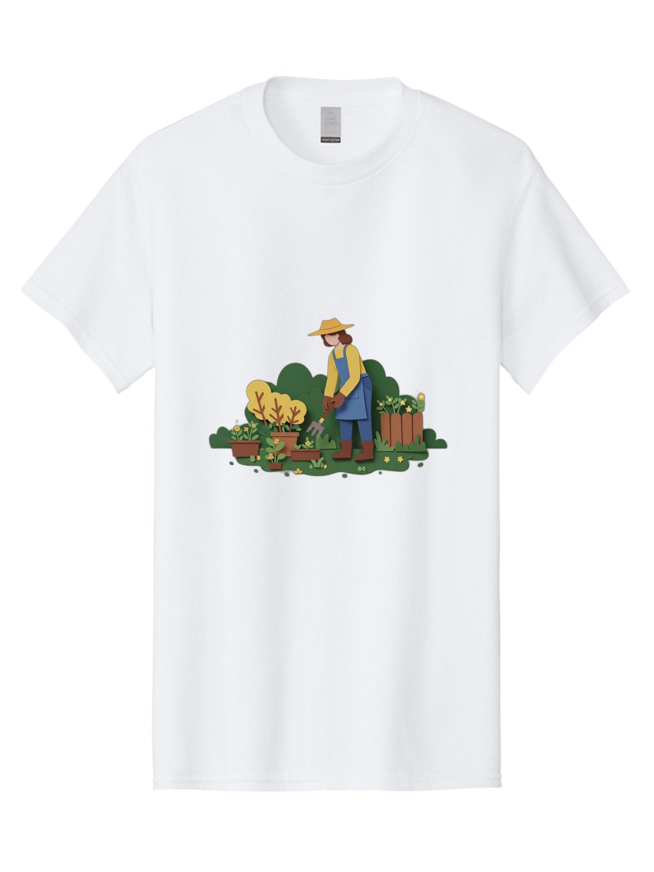 Woman-Gardening Men'S Graphic Tee, 100% Cotton, Comfortable Casual Summer Wear, Machine Washable, Gardener Tending Plants, Gardening Tools, Potted Plants, Gardening Activities, Yellow Flowers, Garden Scenery, Outdoor Work, Gardening Gloves Bab591 6