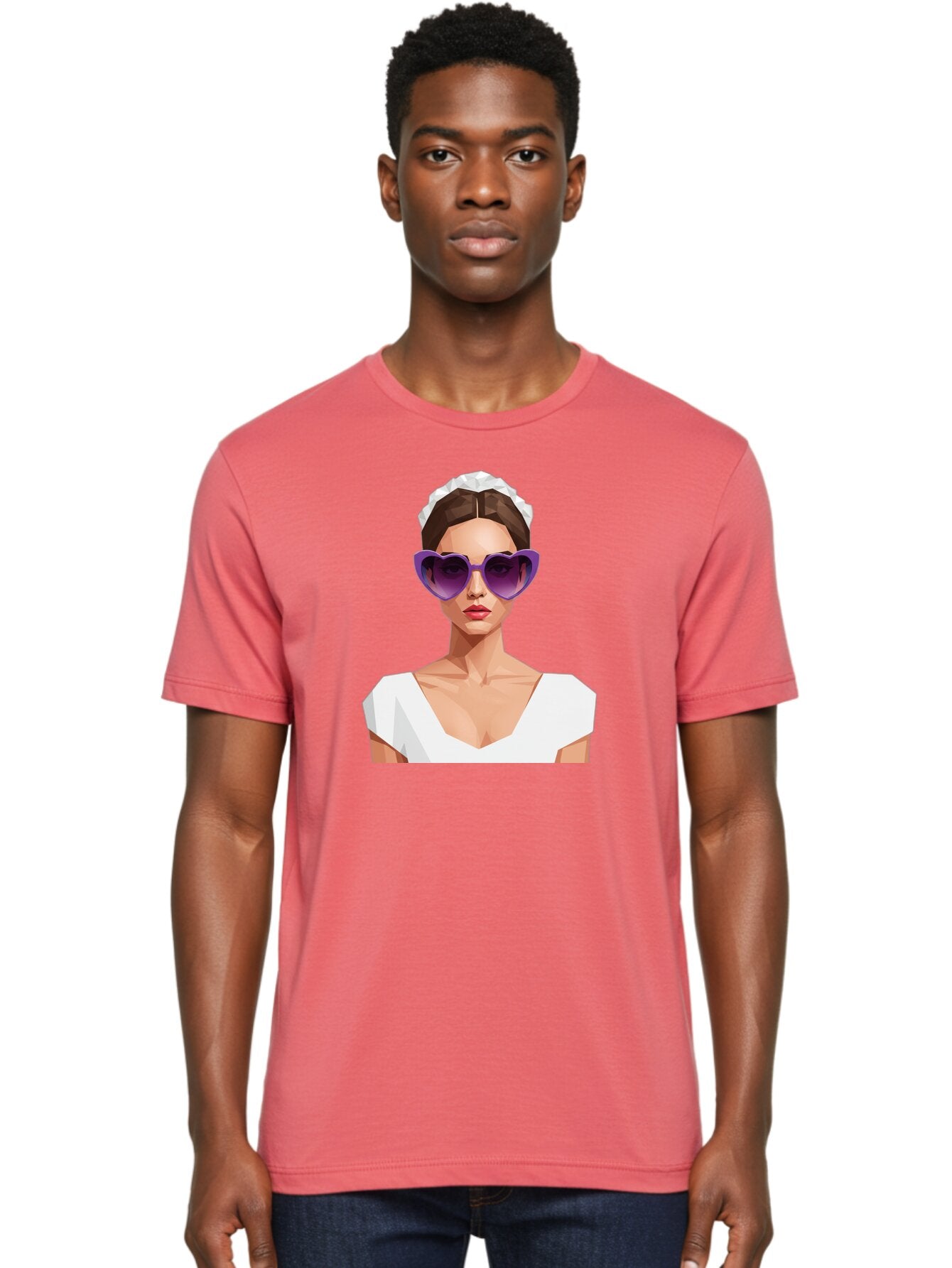 Woman-In-Sunglasses Men'S Graphic Tee, 100% Cotton, Comfortable Casual Summer Wear, Machine Washable, Fashionable Woman, Stylish Sunglasses, Elegant White Dress, Sophisticated Look, Trendy Accessories, Modern Fashion, Purple Shades, Bab592 20