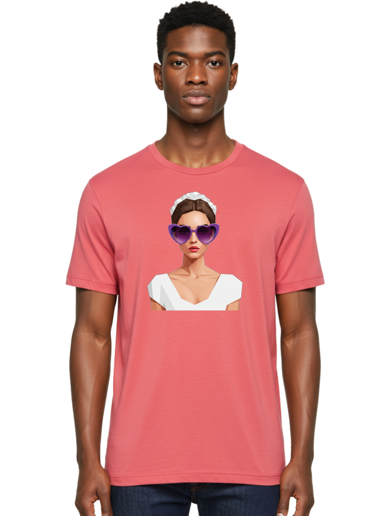 Woman-In-Sunglasses Men'S Graphic Tee, 100% Cotton, Comfortable Casual Summer Wear, Machine Washable, Fashionable Woman, Stylish Sunglasses, Elegant White Dress, Sophisticated Look, Trendy Accessories, Modern Fashion, Purple Shades, Bab592 30