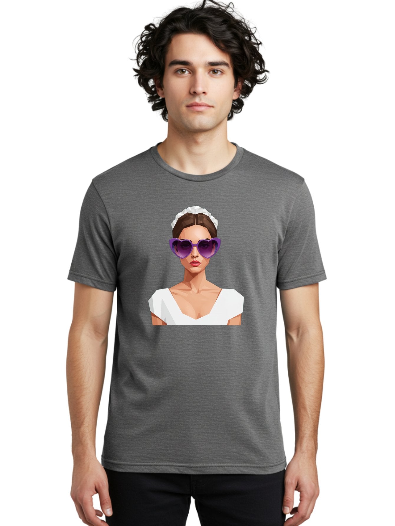 Woman-In-Sunglasses Men'S Graphic Tee, 100% Cotton, Comfortable Casual Summer Wear, Machine Washable, Fashionable Woman, Stylish Sunglasses, Elegant White Dress, Sophisticated Look, Trendy Accessories, Modern Fashion, Purple Shades, Bab592 29
